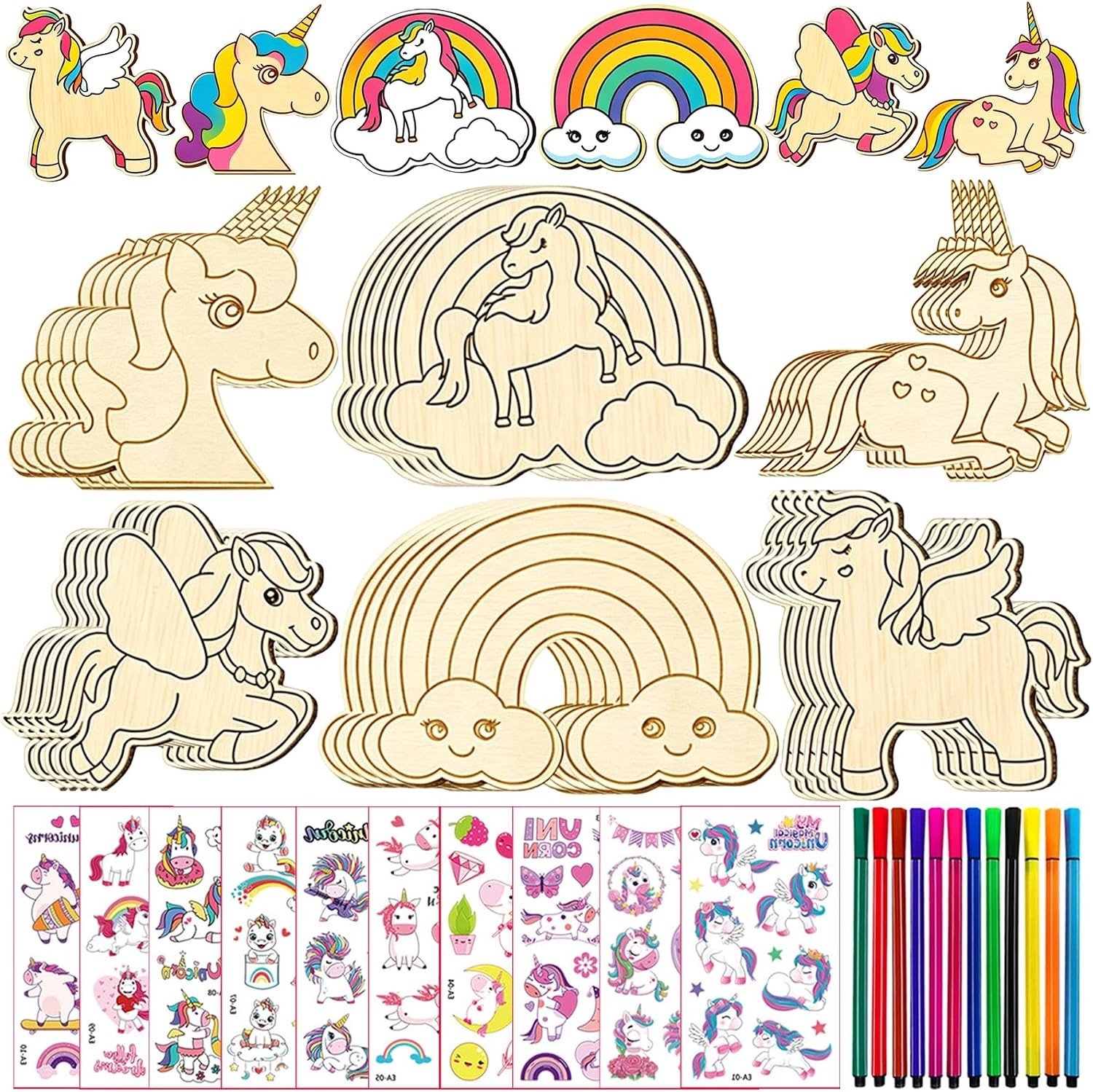 Knutselset - Multicolor - 30 Houten Eenhoorns - Creatieve Doe-Het-Zelf Set voor Kinderen
