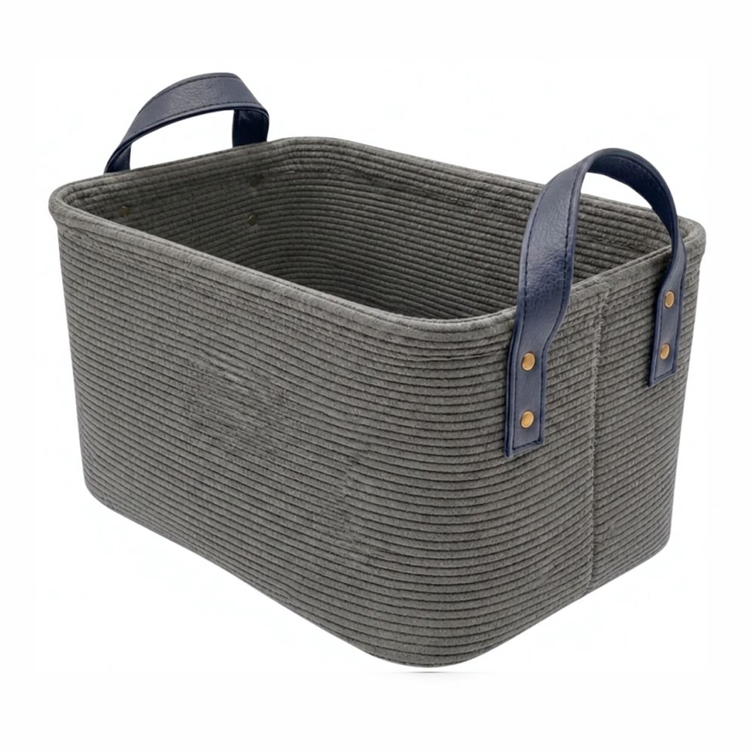 Opbergmand Grijs met Hendels - Ribstof - Opbergdoos - Mand - Toiletpapiermand - Perfect voor woonaccessoires - Slaapkamer - Woonkamer - Hal - Kledingbox