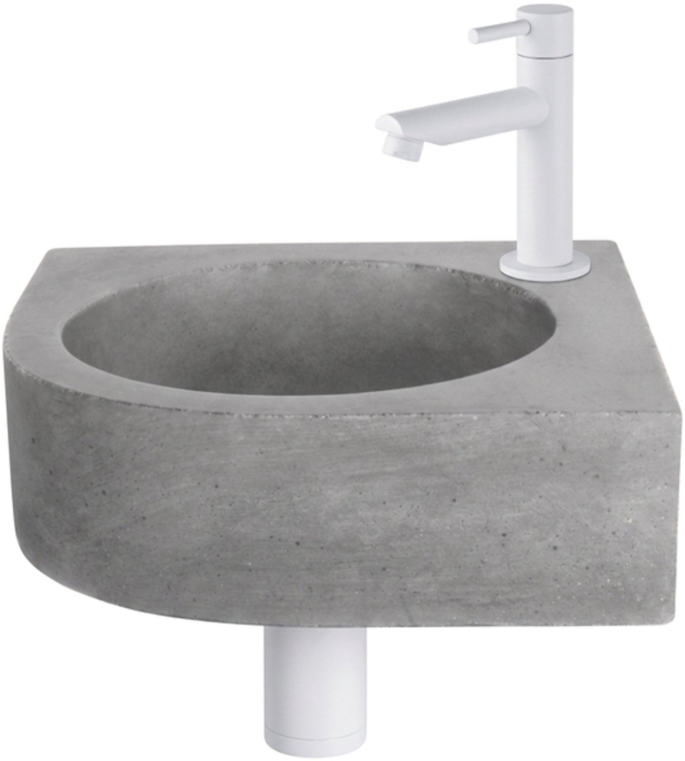 Fortifura Fuente hoekfonteinset – 31.5x31.5x10 cm – beton grijs – mat witte kraan