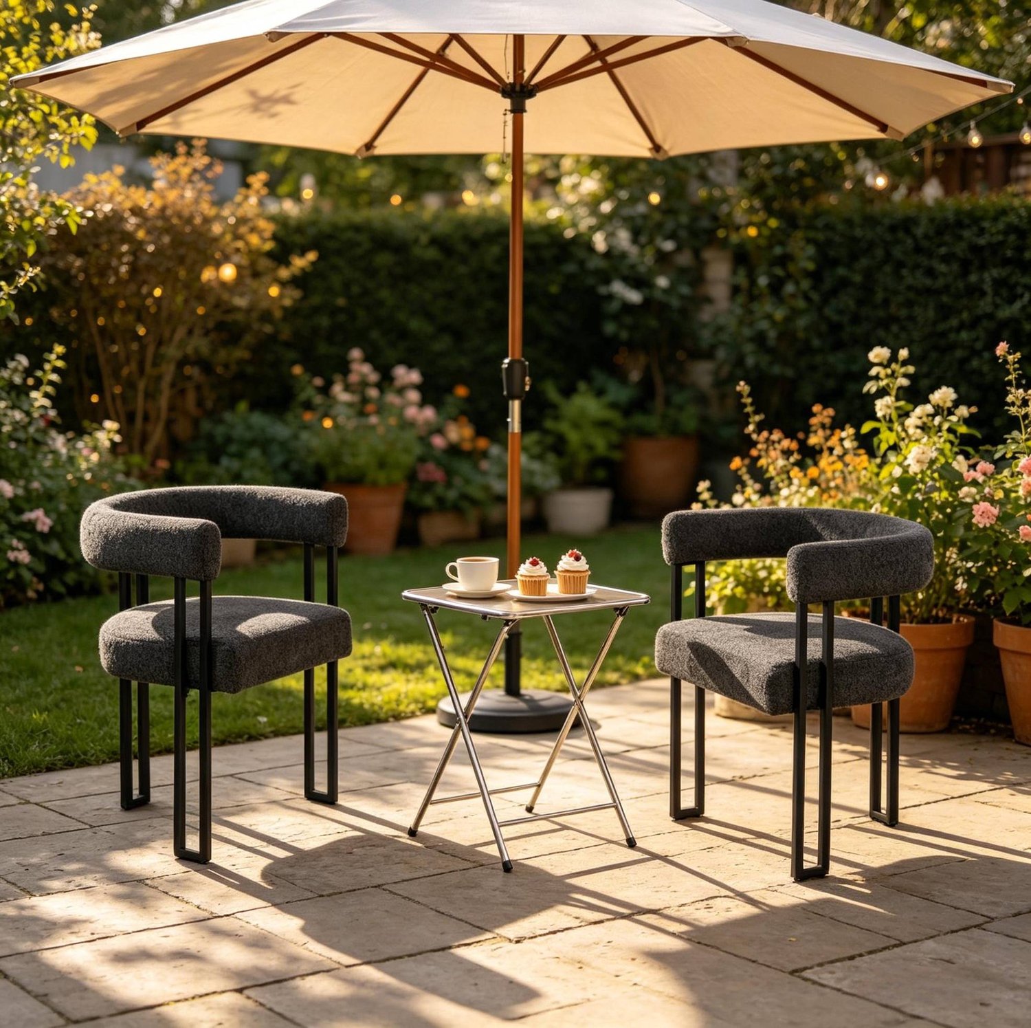WUVRIE Eetkamerstoelen set van 2 - Met armleuningen, chenille bekleding en metalen poten - Donkergrijs