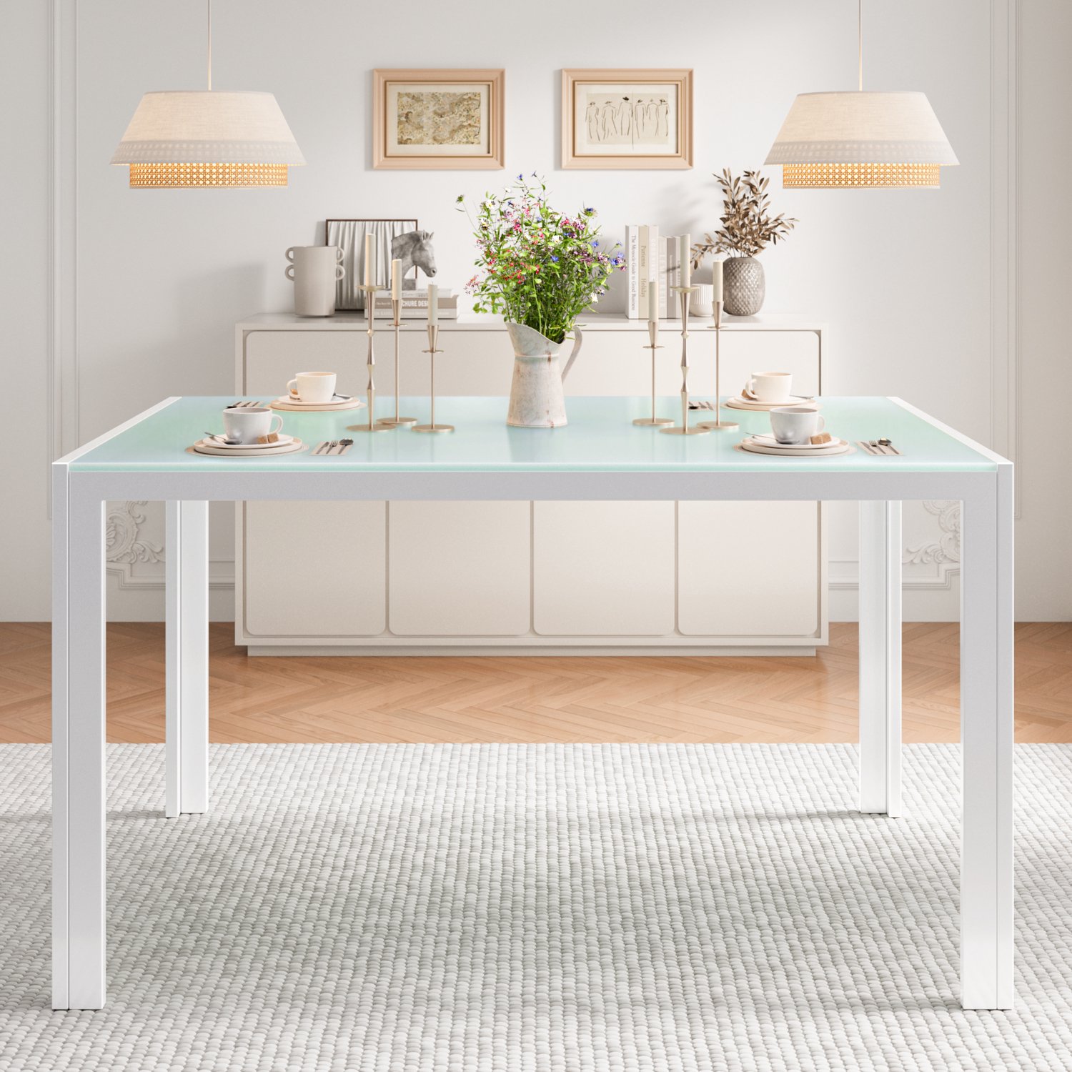Bealife TB40 Glazen Eettafel - 110 x 70 cm - Gehard Glazen Tafelblad - Metalen Frame - 4 Personen - Wit