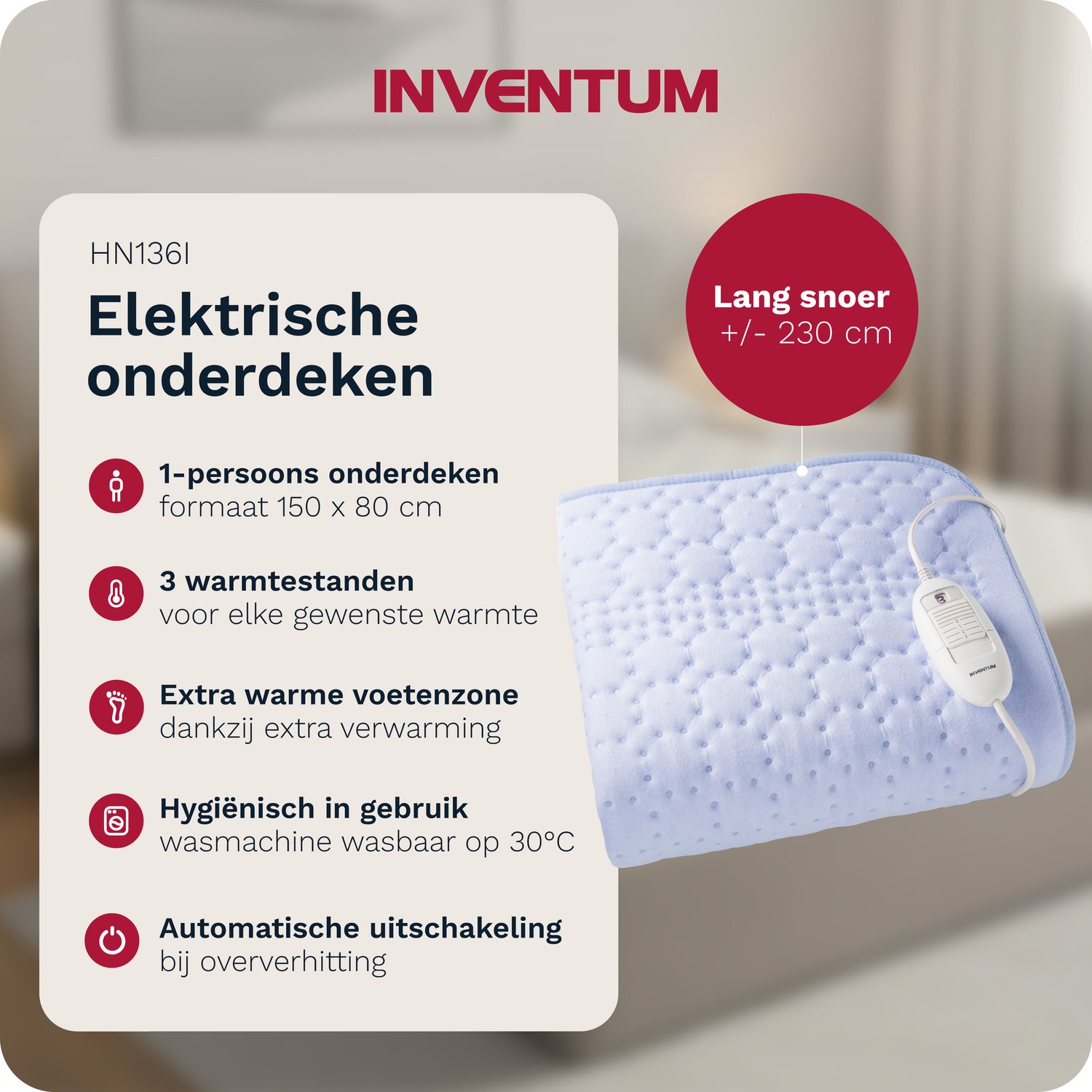 Inventum HN136I Elektrische Onderdeken 150x80 cm met Extra - afbeelding 2