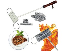 BBQ Brandijzer – Barbecue Accessoire met 55 Verwisselbare Letters – Personaliseer Vlees, Steak & Burgers – Houten Handvat – BBQ Branding Iron - Cadeautip!
