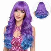 SassyGoods Paarse & Blauwe Pruik Regenboog Paars Blauw Pruiken Dames Lang Haar - Wig - Verstelbaar - Wasbaar - 65 cm