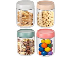 4 stuks - Glazen bewaarpot - Overnight oats pot - Met deksel - Goed afsluitend - 500 ml