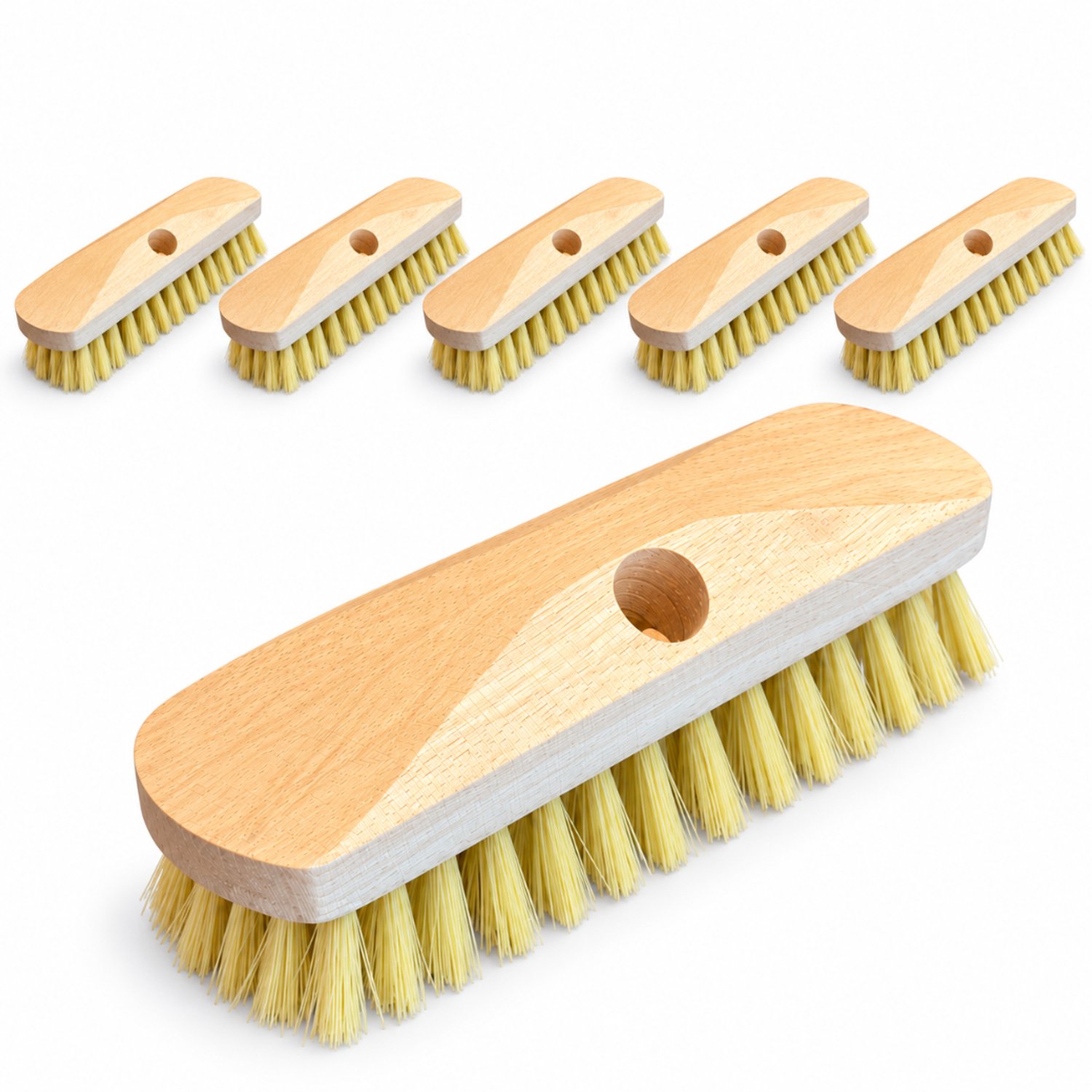 Anker Luiwagens - Doos van 6 stuks - Luiwagen 23 cm - Schrobborstel, Schrobber en Vloerborstel - Houten Borstelkop - Zonder Steel