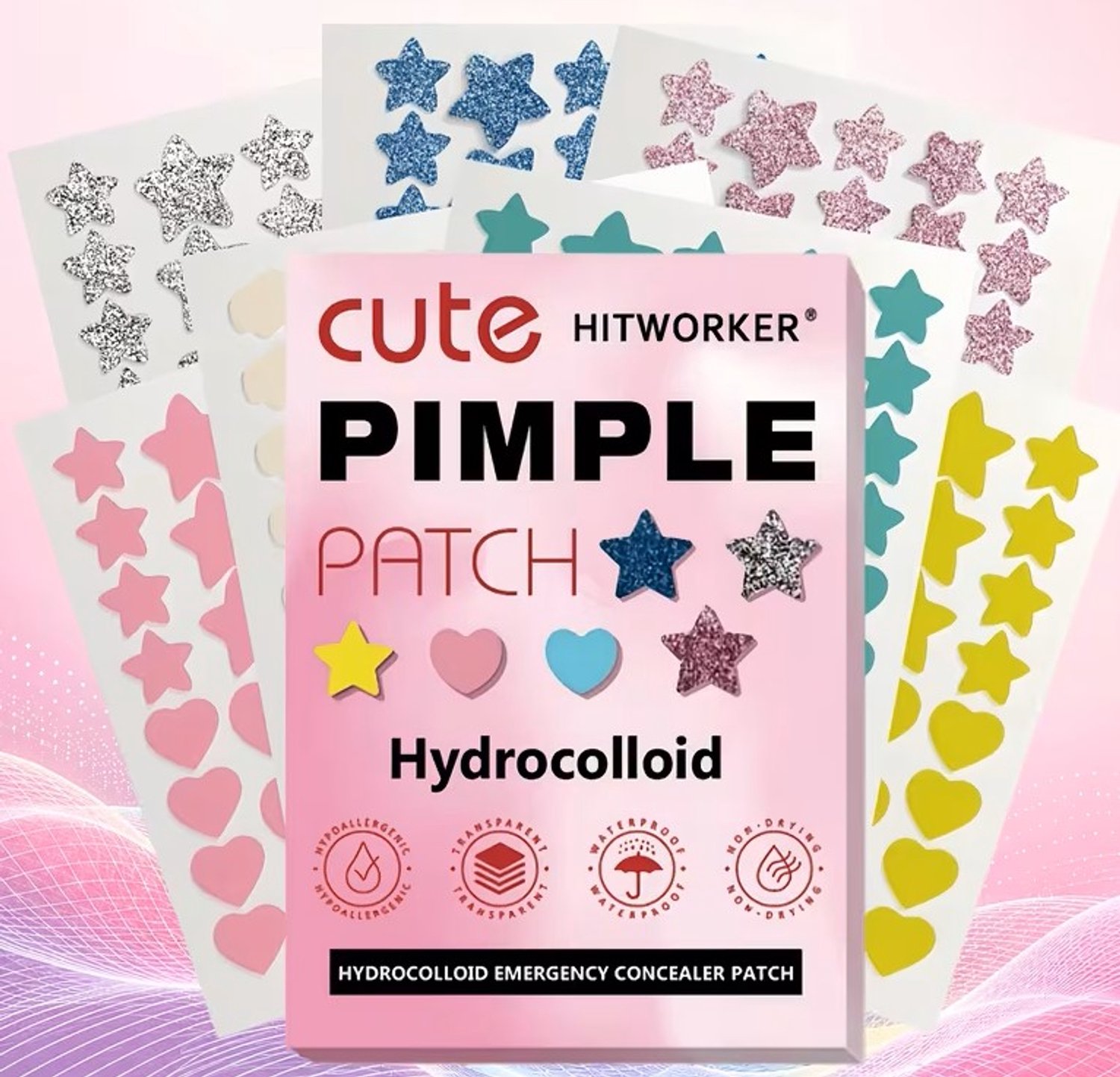 Puistjespleister – Ster- en Hartvormige Meerkleurige Glitterpleisters/Camouflageproducten. Reinigt Poriën, Geschikt voor Alle Huidtypen. Te Gebruiken Voor/na Make-up om Onvolkomenheden te Bedekken en een Mooie Make-up Look te Creëren.