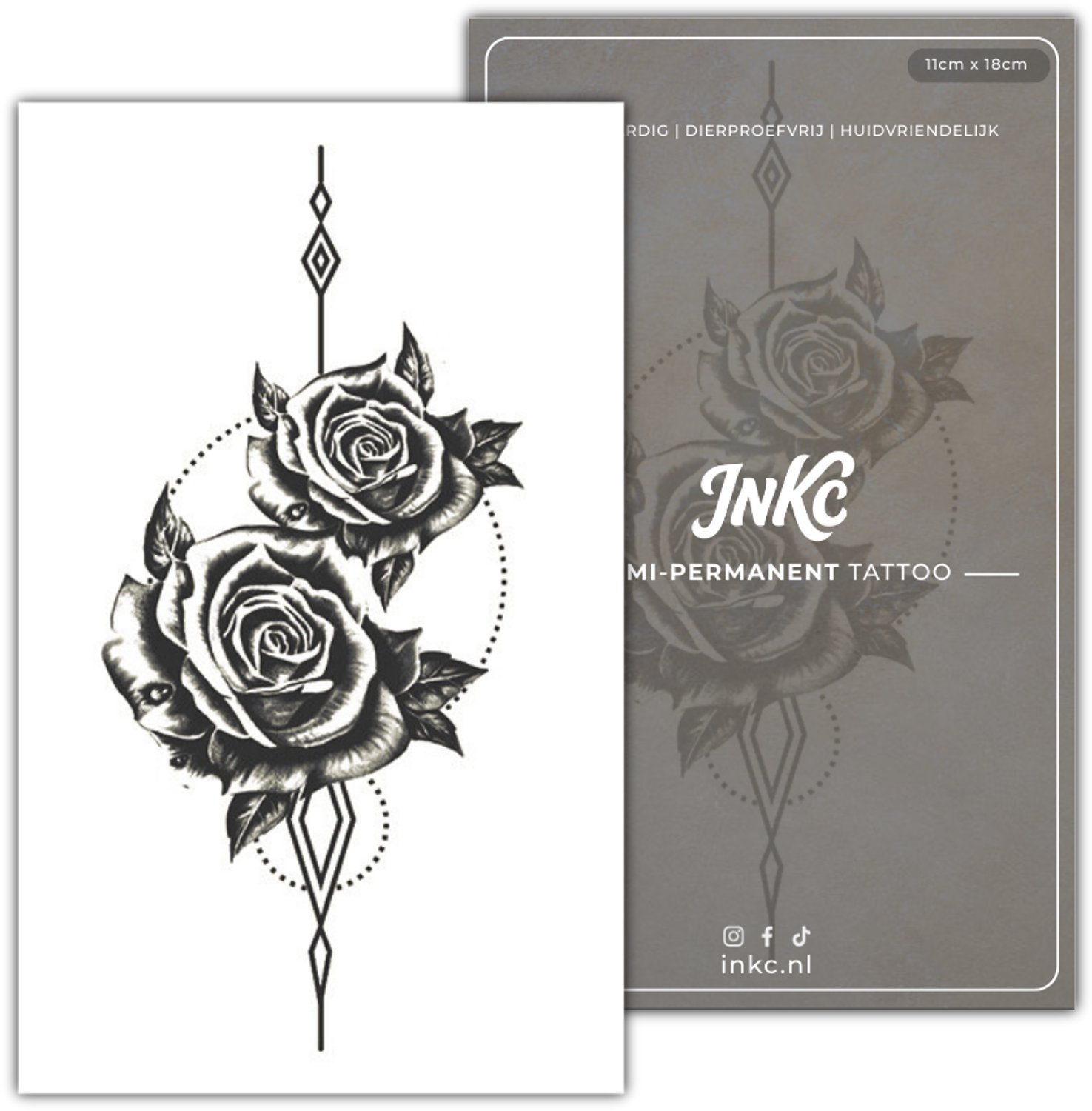 INKC - Tijdelijke Tattoo - Duo Roos - Nep Tattoo - Plak Tattoos - Blijft tot 2 weken - 11 x 18cm