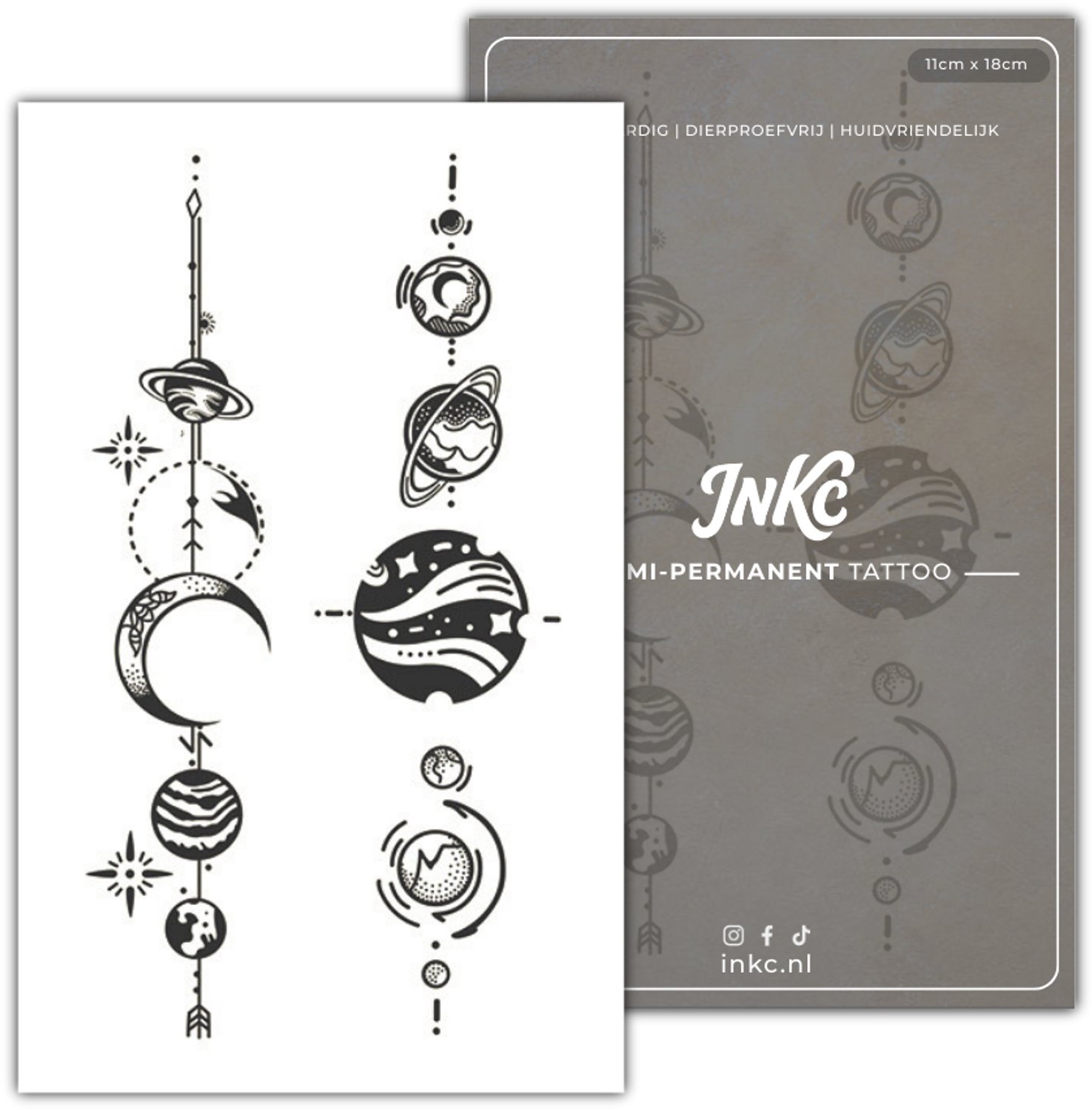 INKC - Tijdelijke Tattoo - Planeten - Nep Tattoo - Plak Tattoos - Blijft tot 2 weken - 11 x 18cm