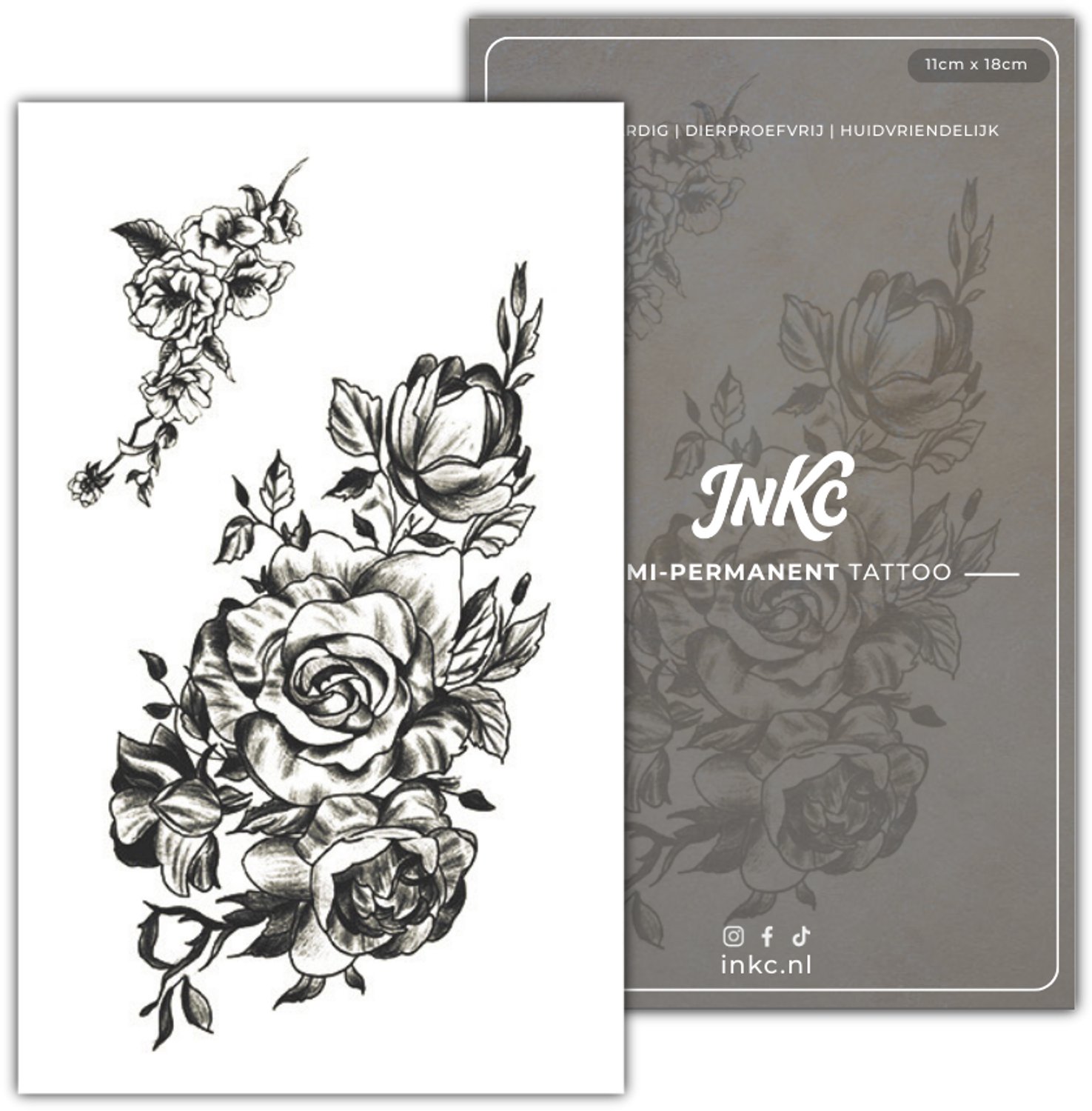 INKC - Tijdelijke Tattoo - Bloemen Duo - Nep Tattoo - Plak Tattoos - Blijft tot 2 weken - 11 x 18cm