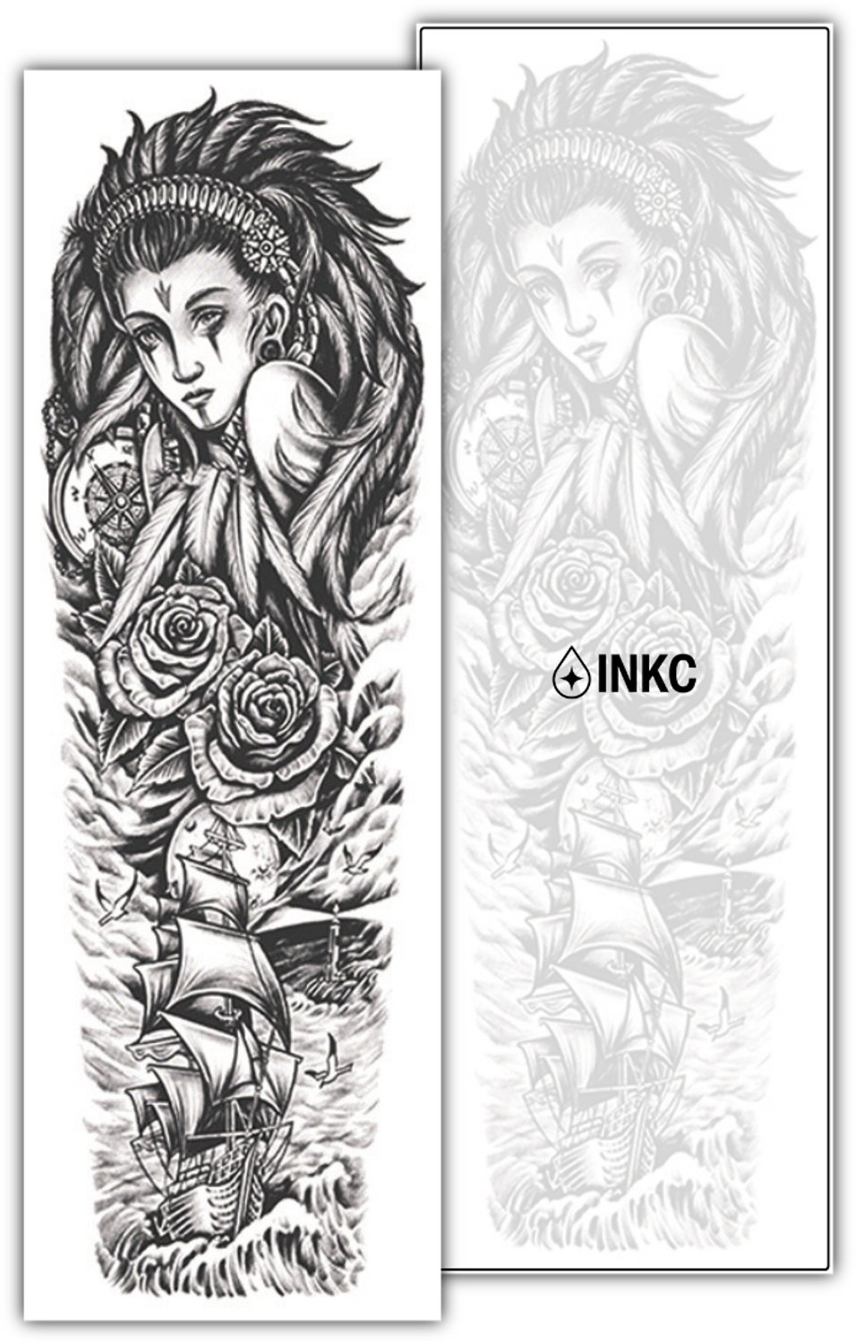 INKC - Tijdelijke Tattoo - Kompas Ziel Sleeve - Nep Tattoo - Plak Tattoos - Blijft tot 2 weken - 16 x 47cm