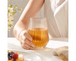 Pasabahce Allegra Focus- Drinkglazen 425 ml – Set van 6 – Geribbelde Waterglazen – Frisdrankglazen – Transparant Glas