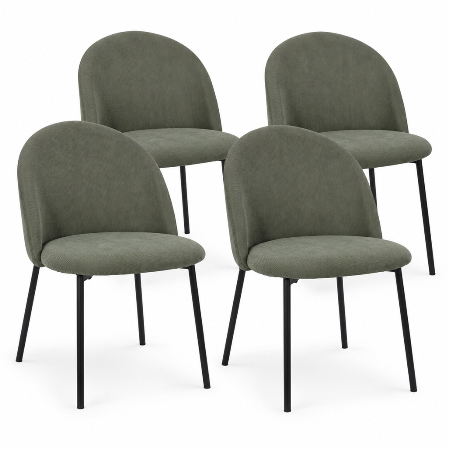 MISOU Stoelen - Set van 4 Dinerstoelen - Eetkamerstoelen Zonder Armleuning - Ribstof - Groen - JULES