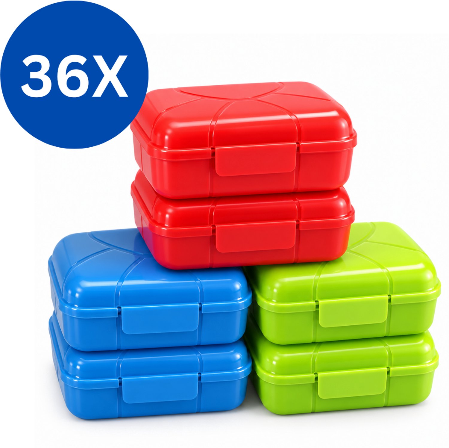 Alpfa - Mini Snackboxen 0,4 Liter – 36 Stuks – Voorraadbakjes met Klikdeksel – Rood, Groen en Blauw - Vershoudbakjes