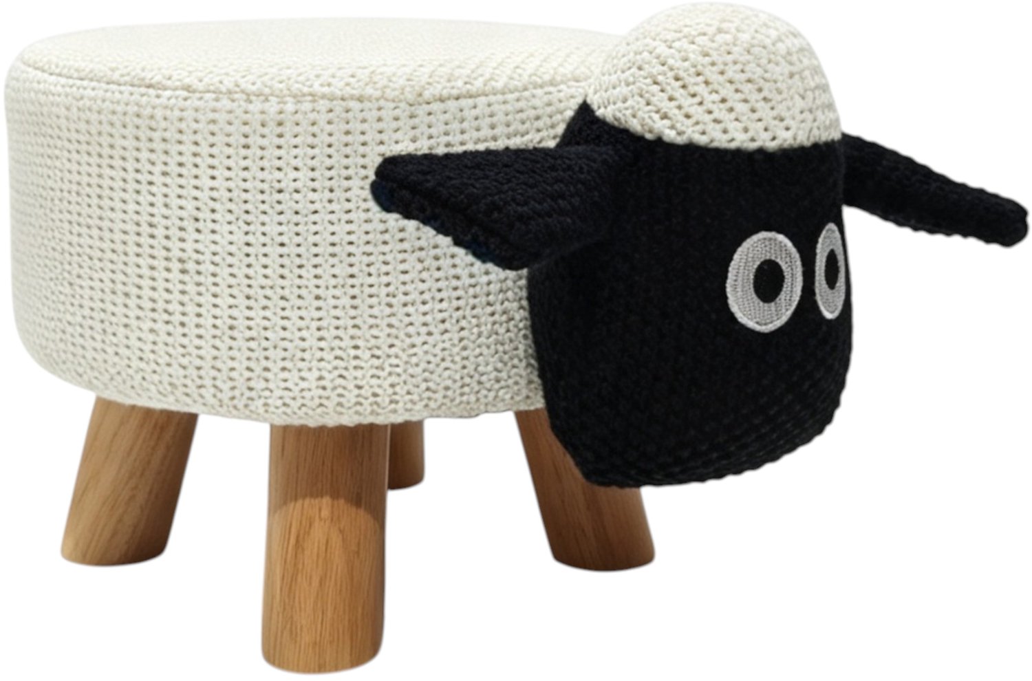 Sunny Kinderkrukje Schaap Wit – 44 x 28 x 25 cm – Kinderkruk vanaf 3 Jaar – Speels Schapendesign – Zachte Polyester Bekleding – Houten Frame en Poten – Max. 100 kg – Kinderkrukje voor Speelkamer of Kinderkamer
