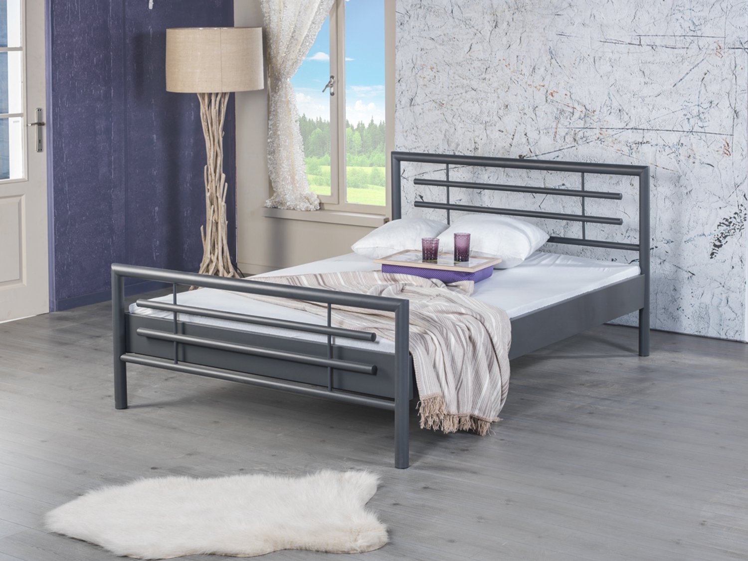 Bed Box Wonen Lola metalen bed Antraciet 90x200 cm