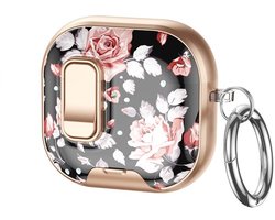 Telestore - hoesje geschikt voor AirPods 5 en AirPods 4 Hard case cover - zwart roze goud bloemen - TPU hoesje Beschermhoes - AirPods 5 en 4 Cover - AirPods 5 / 4 hoesje - Geschikt voor Apple AirPods 5 en AirPods 4