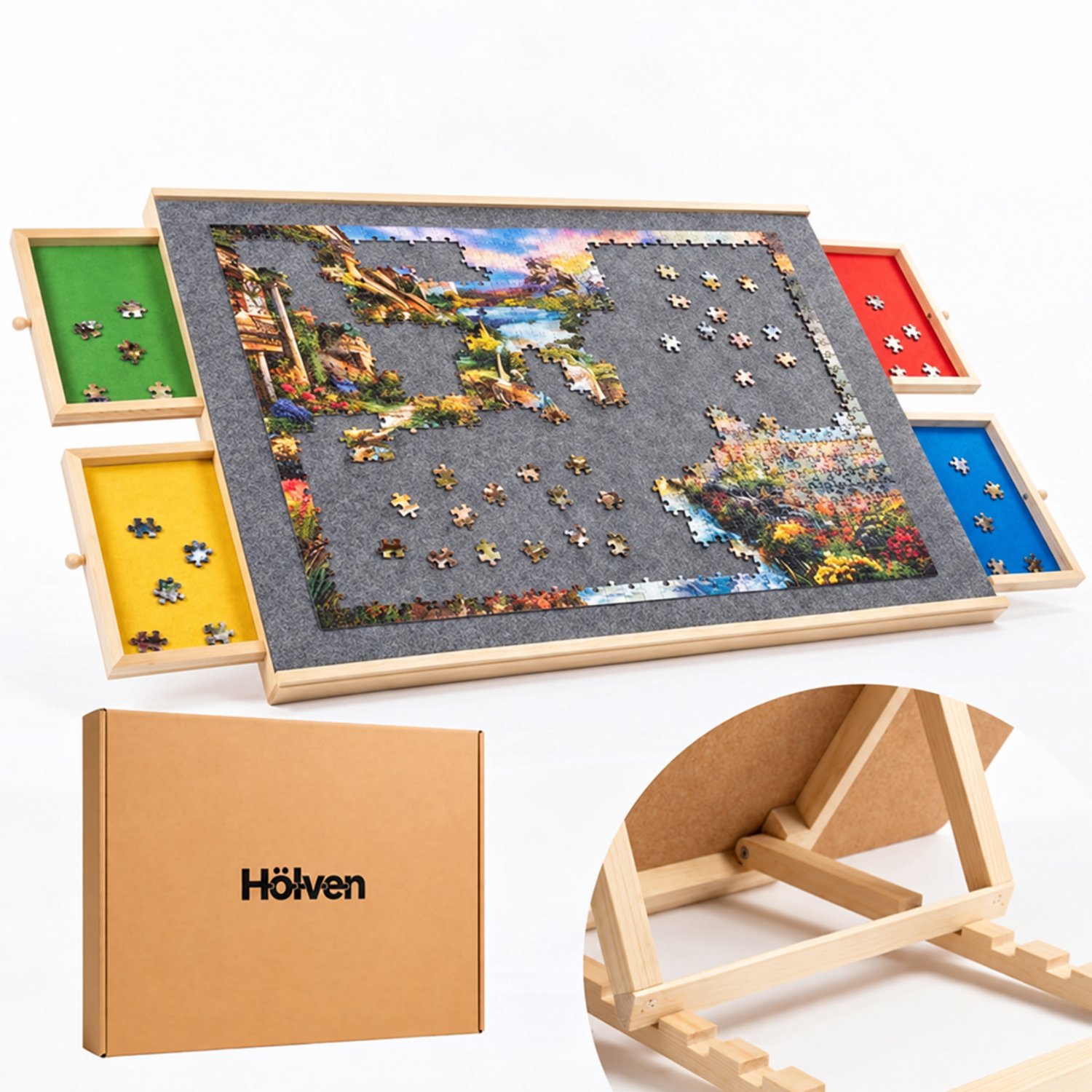 Hölven Puzzelbord 1500 stukjes - 90x60 cm - Verstelbaar - Puzzelplaat - Puzzeltafel - Portapuzzle met Opbergsysteem - Puzzelplank