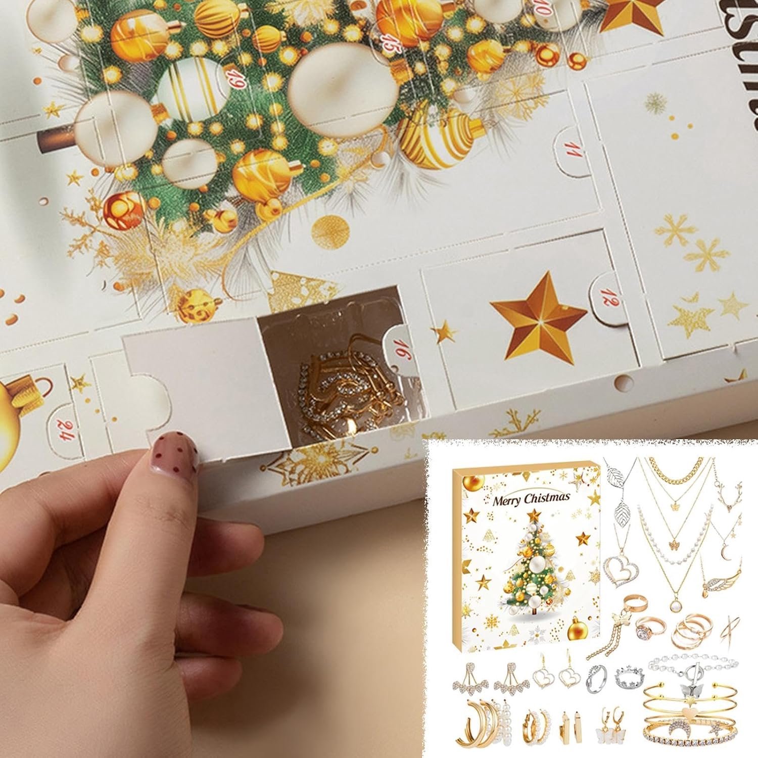 Sieraden-adventskalender 2026 - Kerst-sieraden kalender - Aftelkalender voor Kerstmis 24 dagen - Aftelkalender 2026 - Trendy sieradenset - Kerstcadeau voor dames en meisjes – foto 4