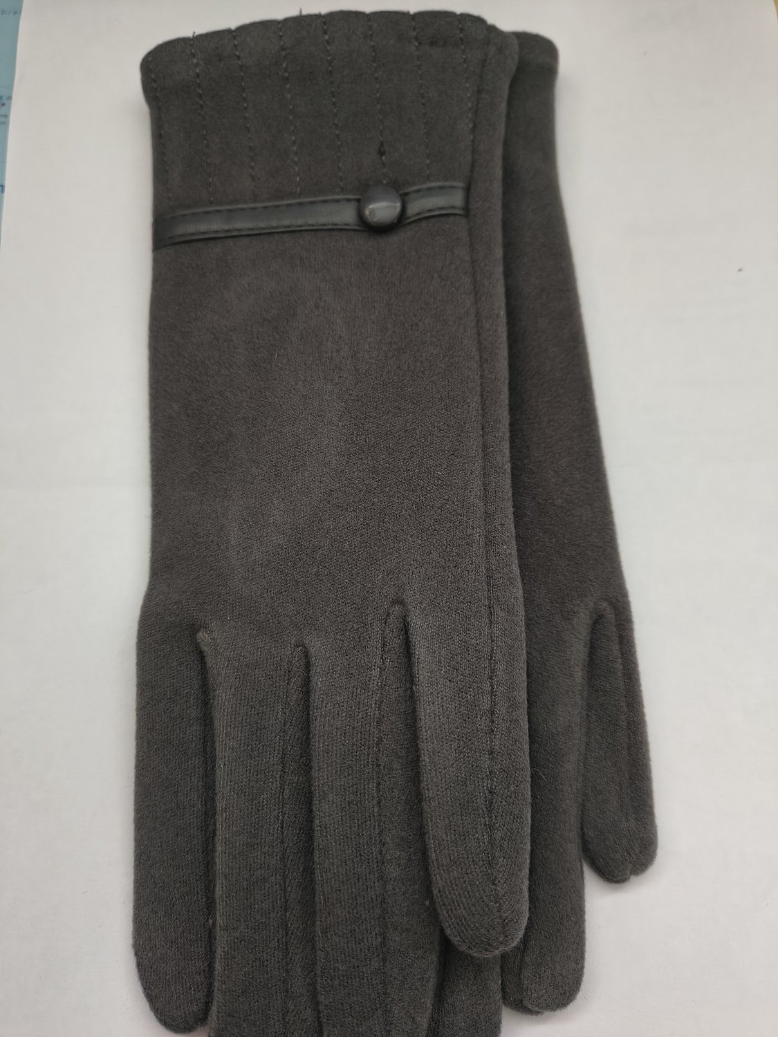 Stevige faux suede dames handschoenen Irene-touchscreenfunctie-effen donker grijs