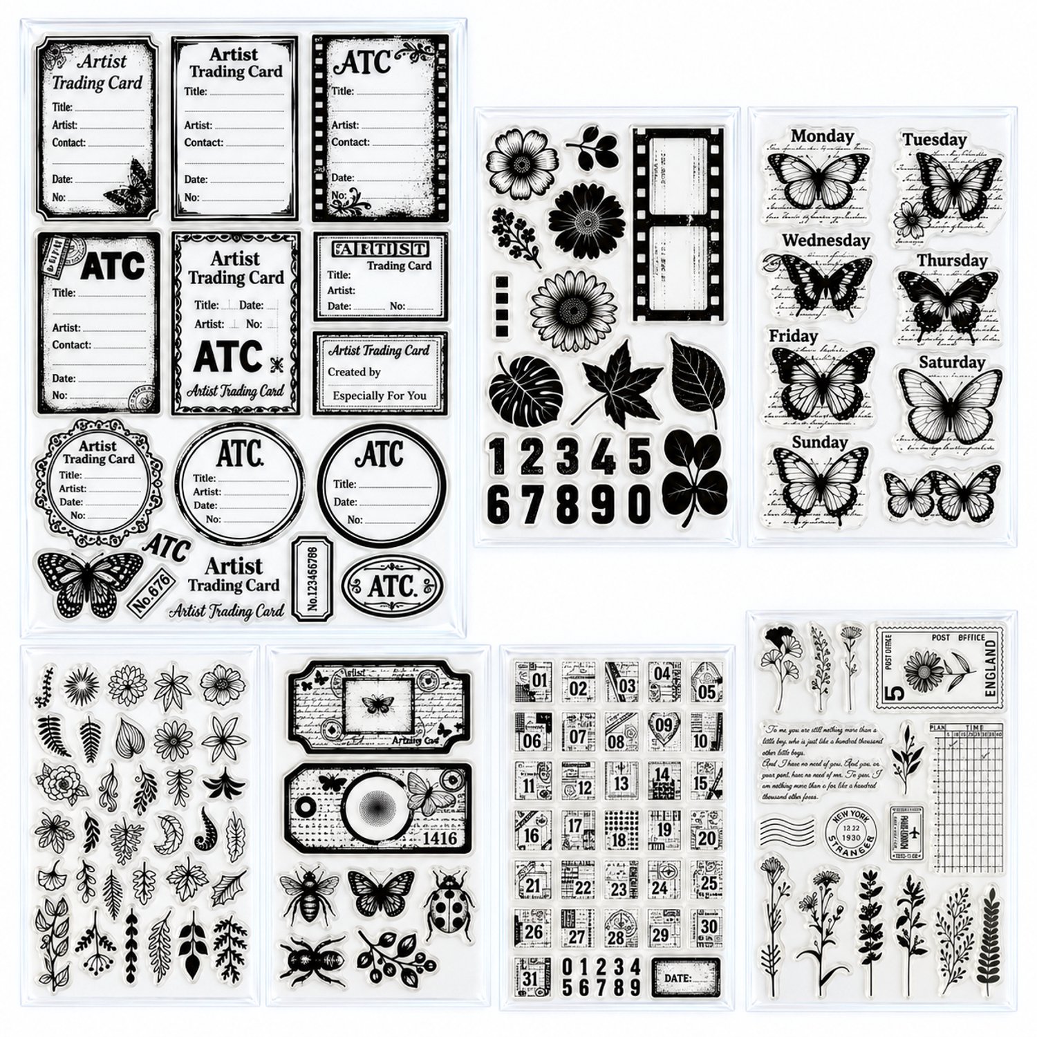 BaBaBa Clearstempels Set – 7 Stempelsets – 1x A4 + 6x A6 – Clear Stamps voor Journaling, Scrapbooking & Kaarten Maken