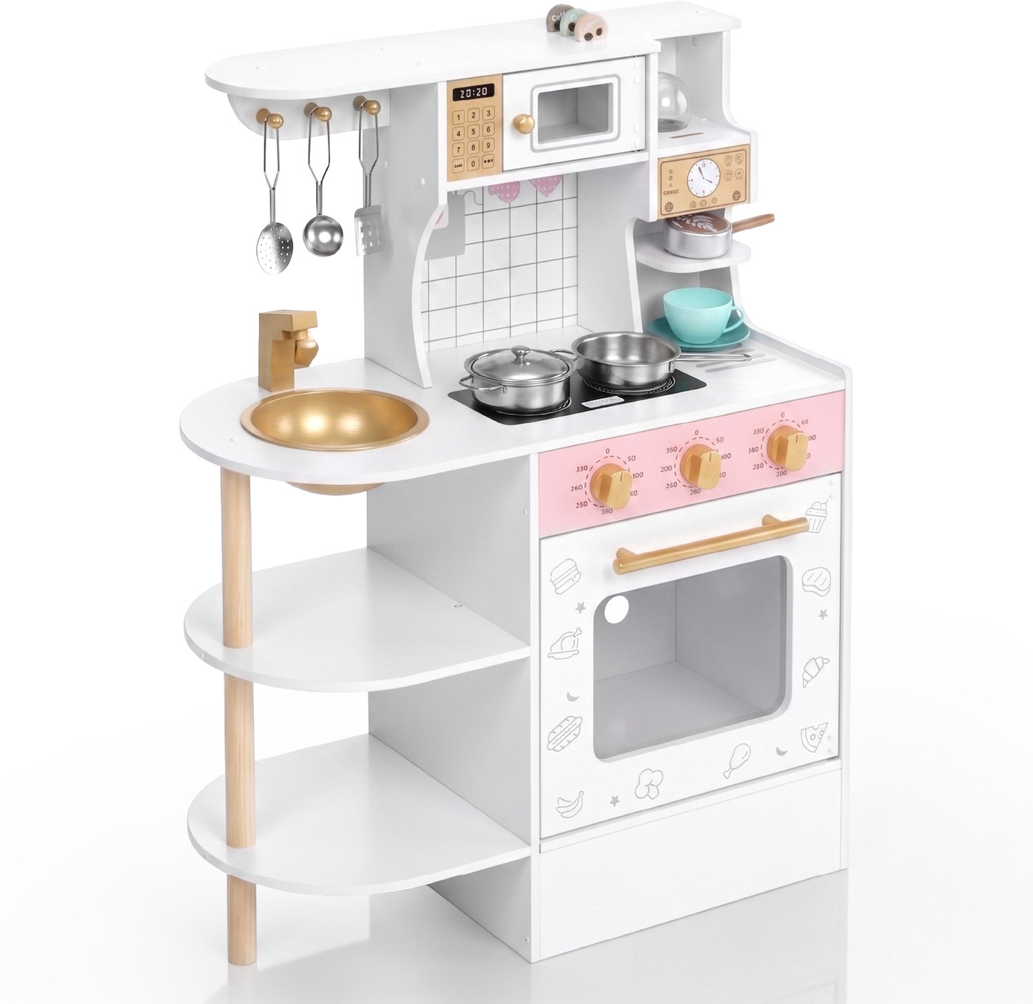 Houten kinderkeuken voor kinderen vanaf 3 jaar, Speelkeuken met barista-station en accessoires, rollenspel