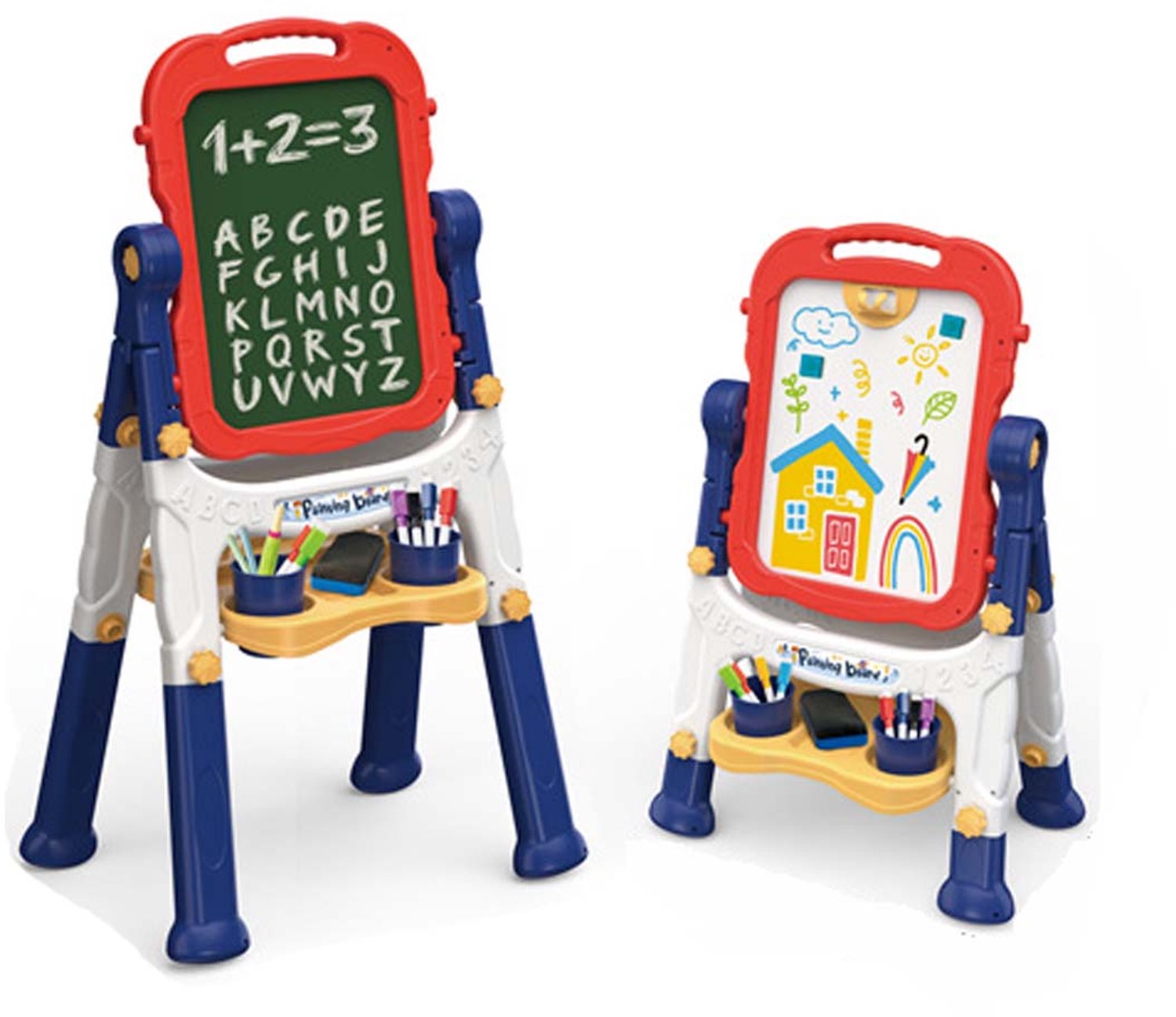 Kinder Dubbelzijdige Tekeneasel - Verstelbaar Tekentoy, 2-in-1 Magnetisch Whiteboard en Krijtbord - Educatief Tekenspeelgoed voor Peuters - Blauw