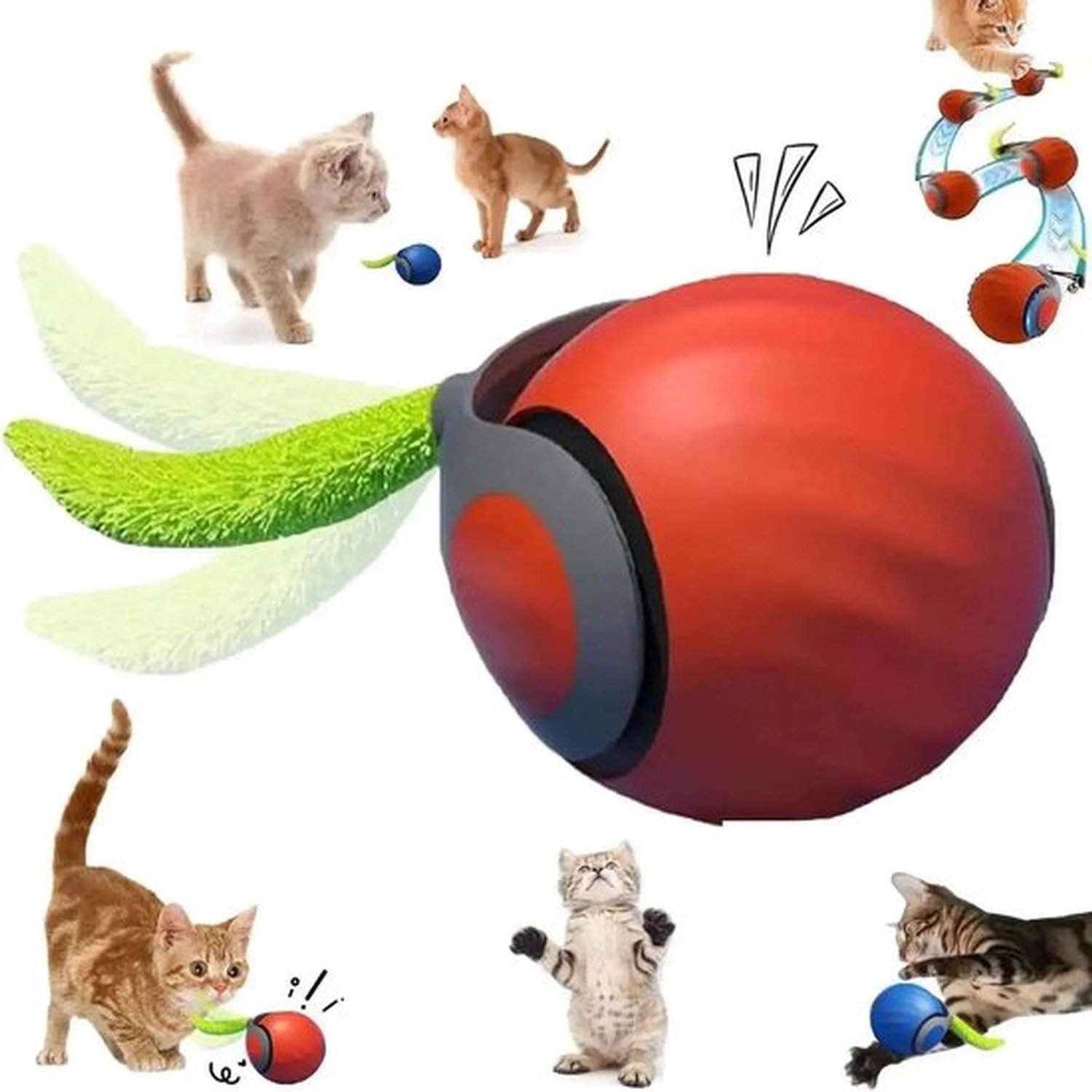 Automatische Interactieve Speelbal – Snelheid Verstelbaar – Bewegende Bal voor Katten & Kleine Honden – Oplaadbaar Jachtspeelgoed (Oranje)