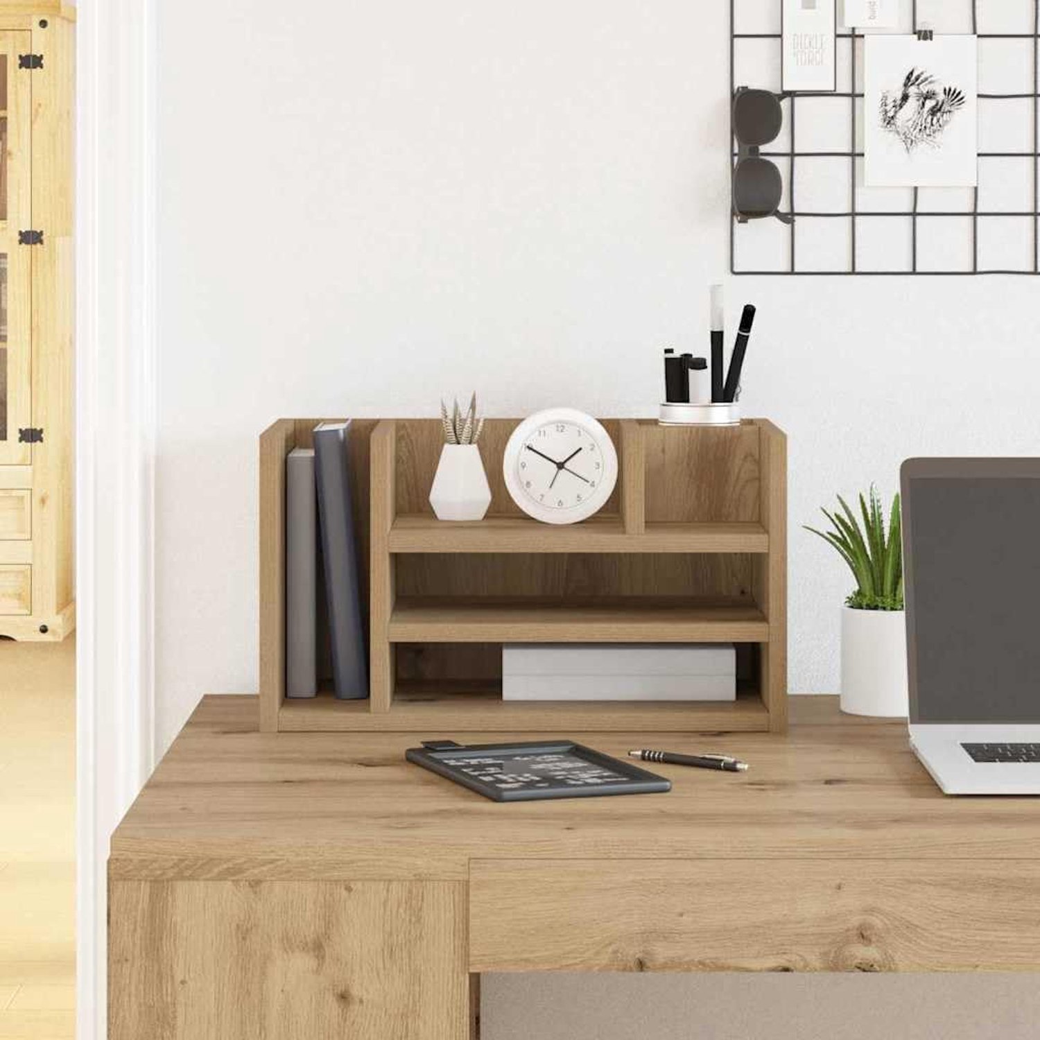 Bureau-organizer, documentenhouder, houtmateriaal, zwart