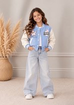 Meisjes Bomberjack Blauw Wit – Varsity Jas met Sterren – College Jacket – Tussenjas Meisjes - 158/164