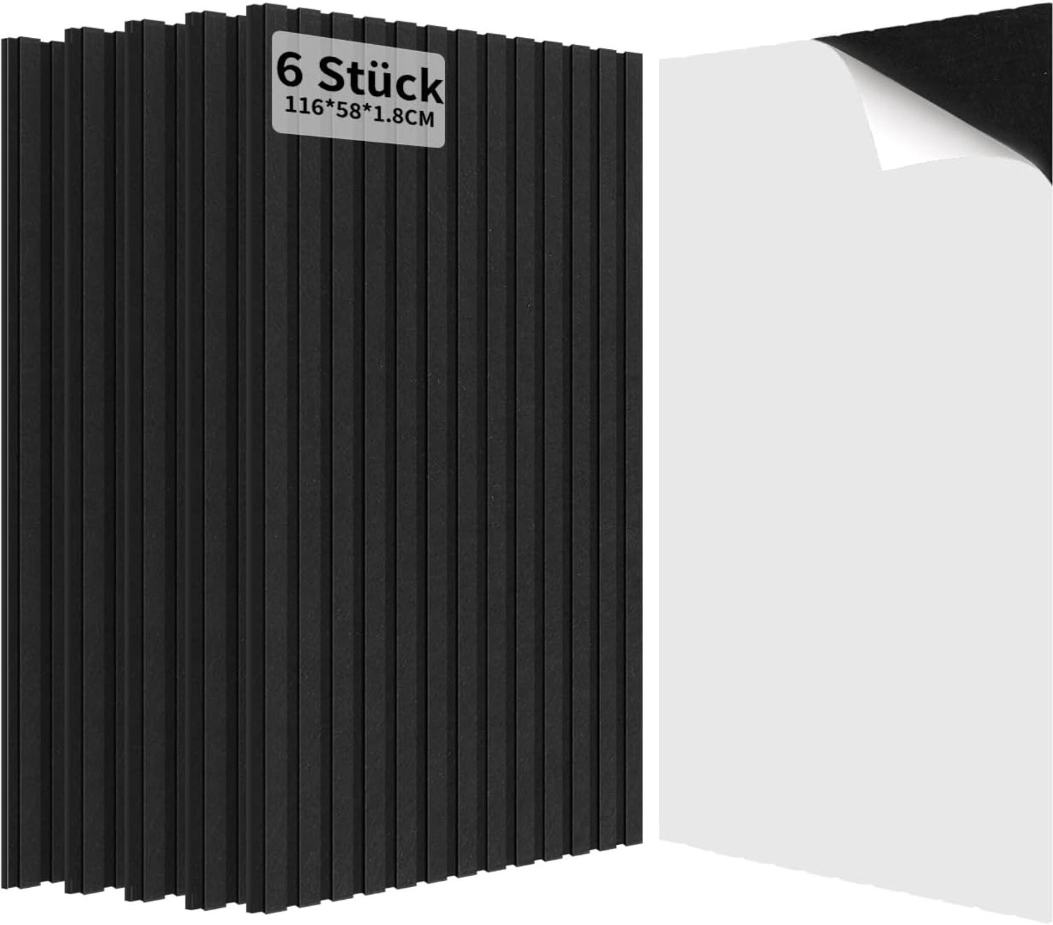 Zelfklevende Akoestische Panelen 116x58x1,8cm, 6 Stuks Geluidsisolerende Wandpanelen, 4,04㎡ Akoestische Wandbekleding & Wanddecoratie voor Studio Kantoor, Zwart