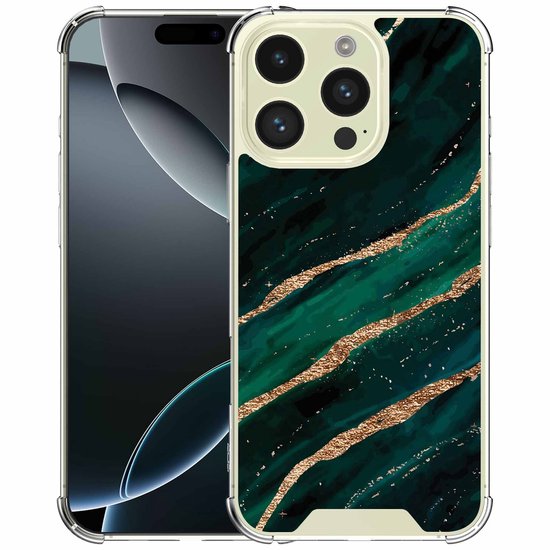 Smartphonica Geschikt voor iPhone 16 Pro Max Telefoonhoesje met Goud Groen Marmer opdruk - Draadloos op te laden - Shockproof Siliconen TPU Strong Case - Sterk Schokbestendig Telefoonhoesje geschikt voor iPhone 16 Pro Max