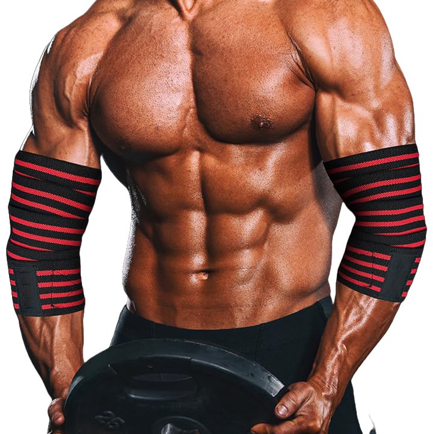 DOWO® - Elleboogwikkels voor krachttraining - Verstelbare compressie - Elbow Wraps - Zwart/Rood - 120 cm - One Size - 2 stuks