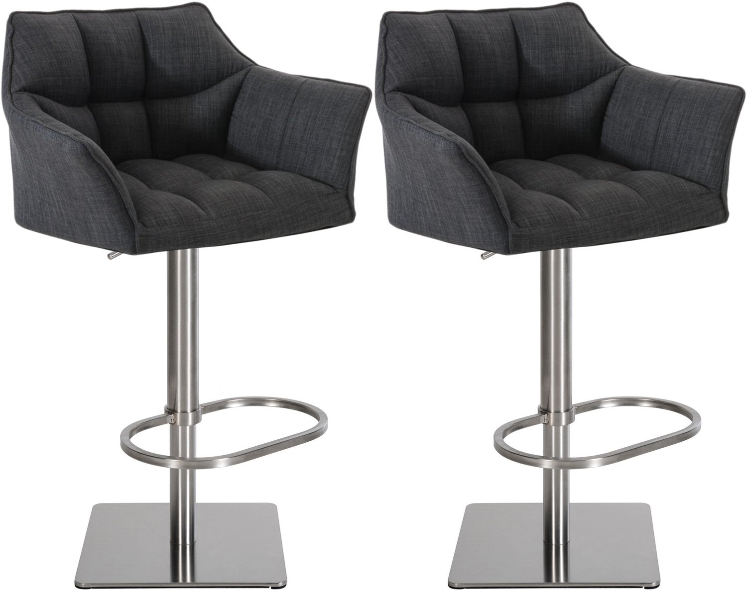 Luxe Comfort Barkruk - Set van 2 - Verstelbaar - Stof - Donkergrijs donkergrijs roestvrij staal