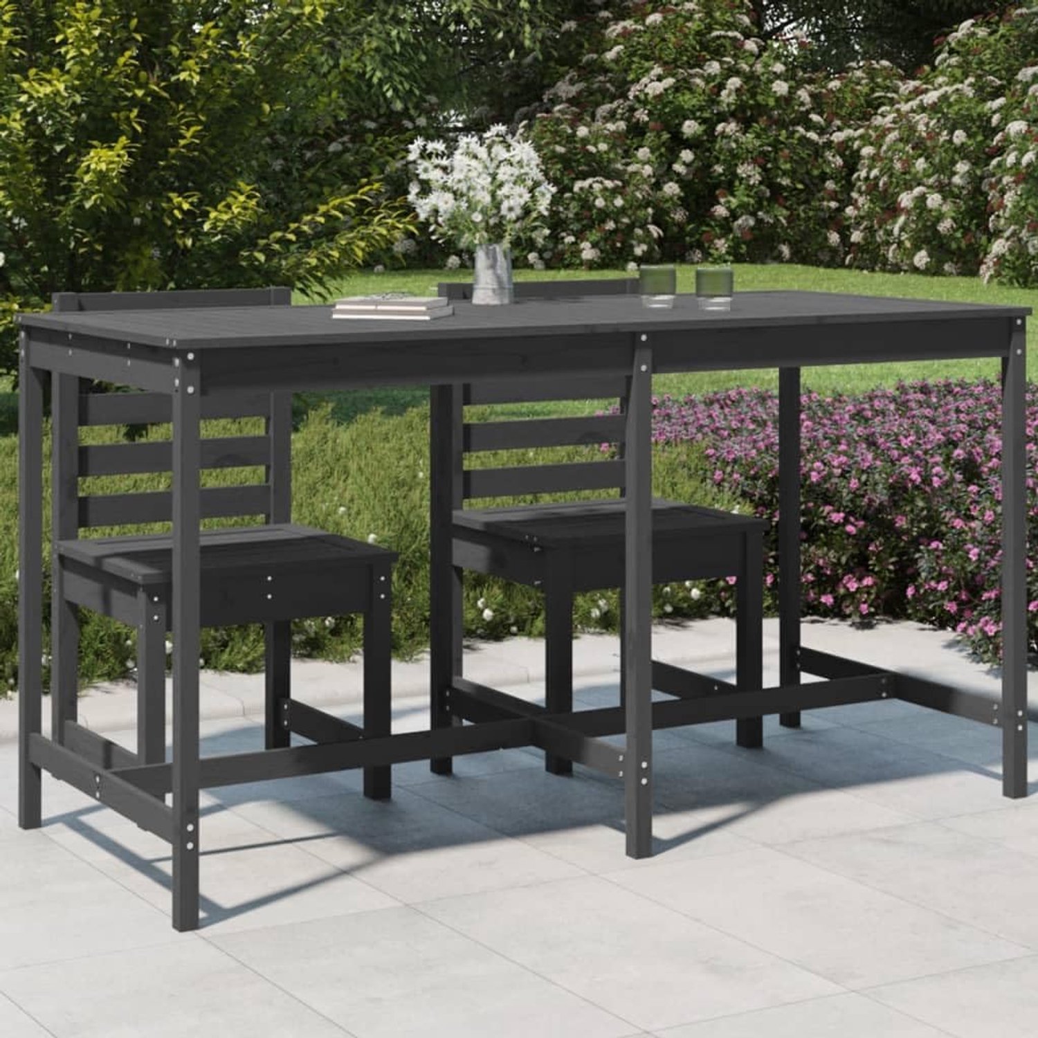 Tuinmeubelen, balkontafel, tuintafel, grijs, 203,5 x 90 x 110 cm, massief grenen, voor gazon, tuin, terras