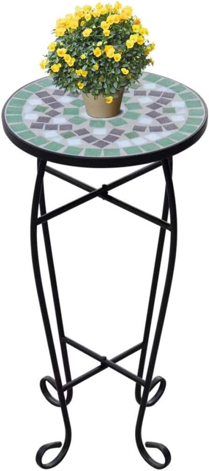 Yorten Mozaïektafel, mozaïek, bijzettafel, bistrotafel, balkontafel, rond, met ijzeren frame, groen, wit en zwart, 30 x 60 cm (Ø x H) — afbeelding 5