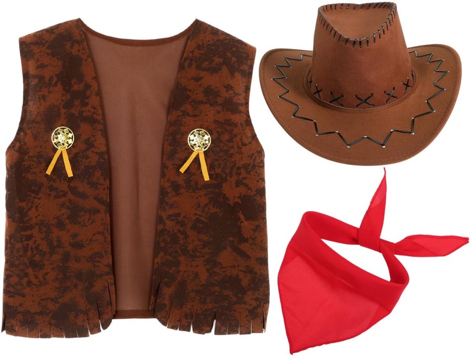 Cosplay Kostuum Set voor Xl Comfortabele Ademende Stof Stijlvol Western Vest met Franjes Bruine Cowboyhoed Bandana voor Themafeesten Verkleedpartijen