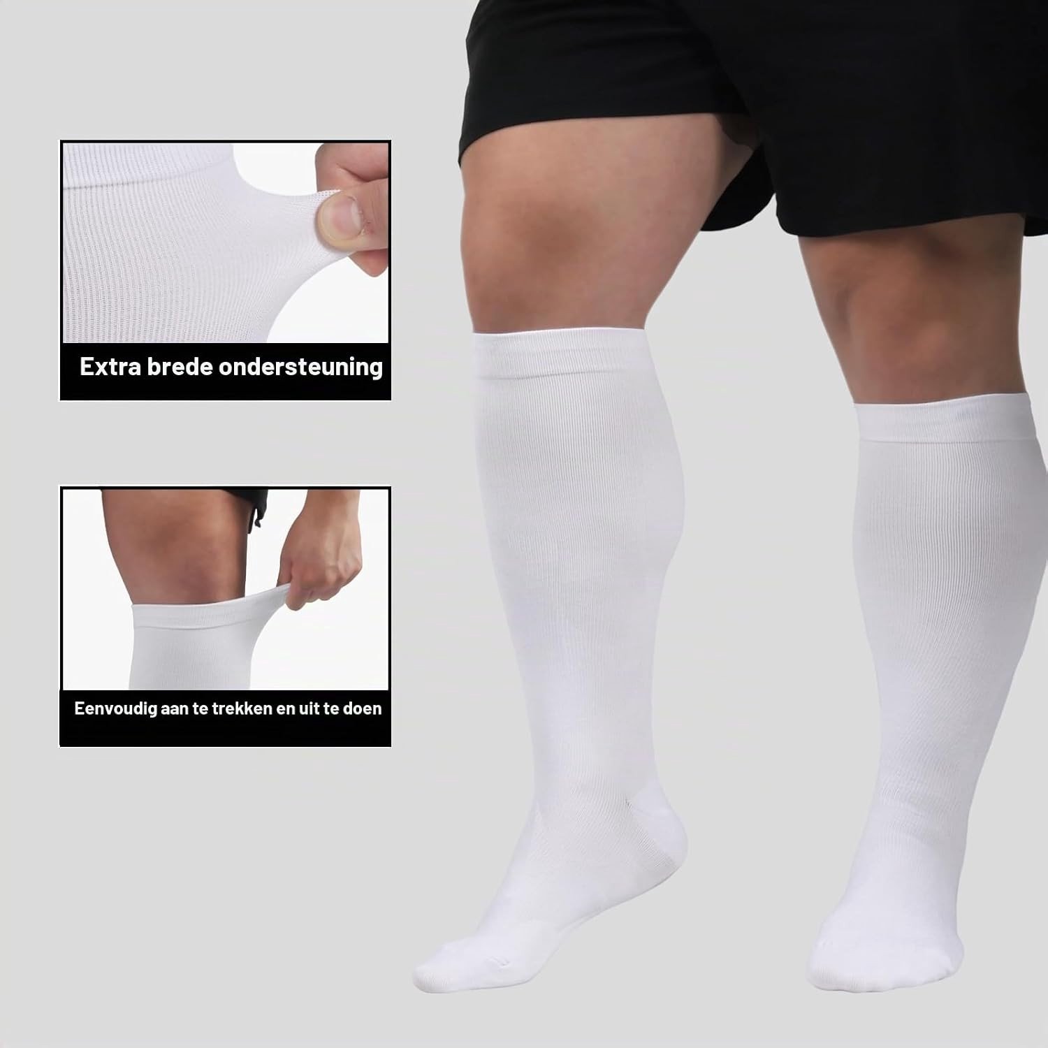 Plus Size Compressiekousen voor Dames en Heren - Medische Steunkousen voor Wijde Kuiten, Kniehoog, 20-30mmHg, Ideaal bij Varices en Zwelling tijdens de Zwangerschap