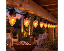 Cheqo® LED Vlamverlichting Warm Wit - Lichtsnoer met Vlameffect - 10 Vuur Lampjes - Sfeerverlichting voor Binnen en Buiten - Feestverlichting - Tuinverlichting - Lichtslinger - Snoerverlichting - Buitenverlichting - Terrasverlichting - IP44