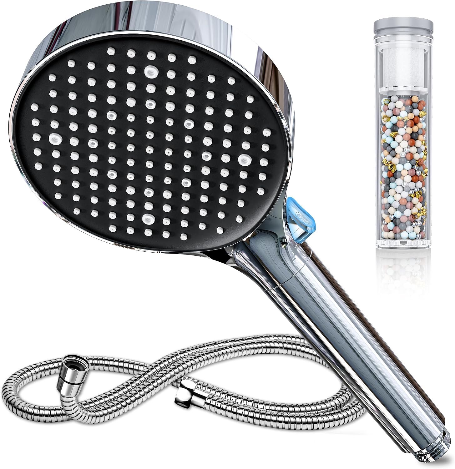 Douchekop met Filter, Hogedruk Douchekop met Slang | 6 Straalstanden Handdouche met 25-Laags Filtratie, Douchekop voor Hard Water, Restchloor, Bacteriën en Zware Metalen