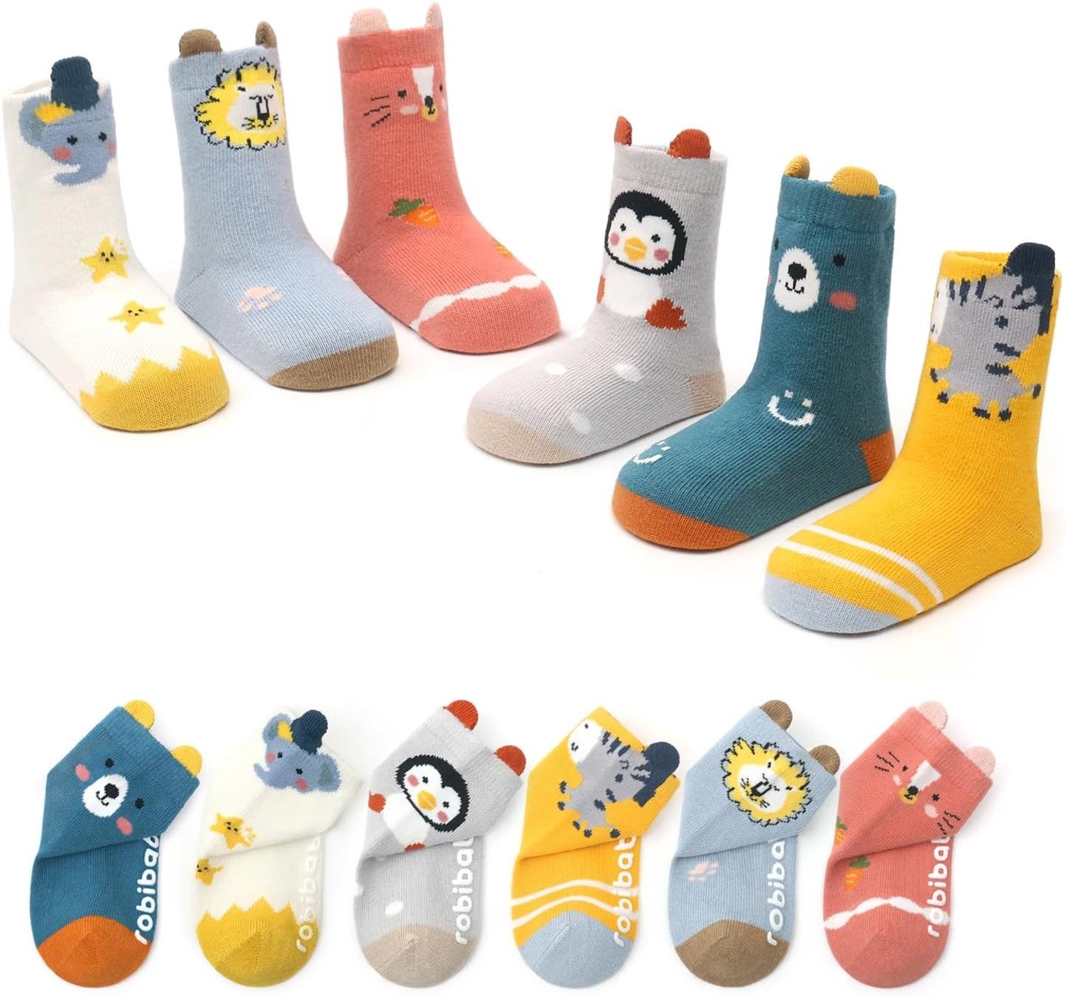 Schattige Katoenen Babysokken voor Jongens en Meisjes, Antislip Grip, 6 Paar voor Peuters en Kinderen