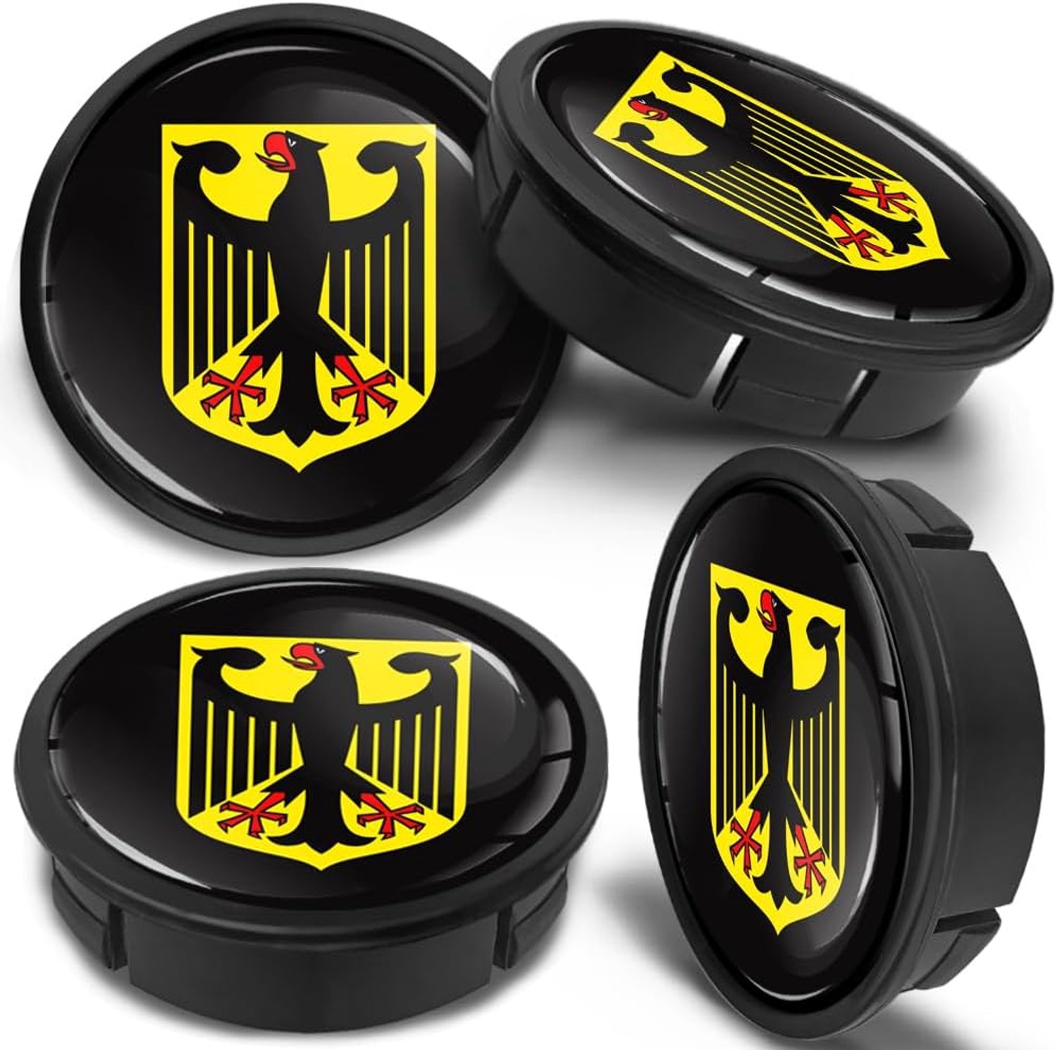 4 stuks naafdoppen, wieldoppen, velgdoppen, wielnaafdoppen, wielnaafdoppen met siliconen sticker, 60 mm, Duitse vlag, Duitse vlag, CX 74