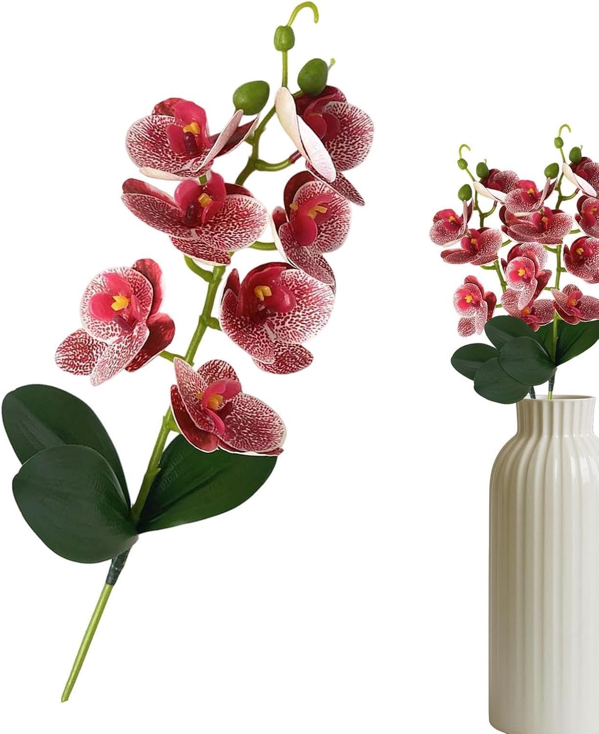 Kunstlentebloemen, decoratie met kunstmatige orchideeën Phalaenopsis met 3 bladeren, samenstelling met zeven kunstorchideeën, voor binnen en buiten, huis, badkamer, woonkamer, kantoor, ca