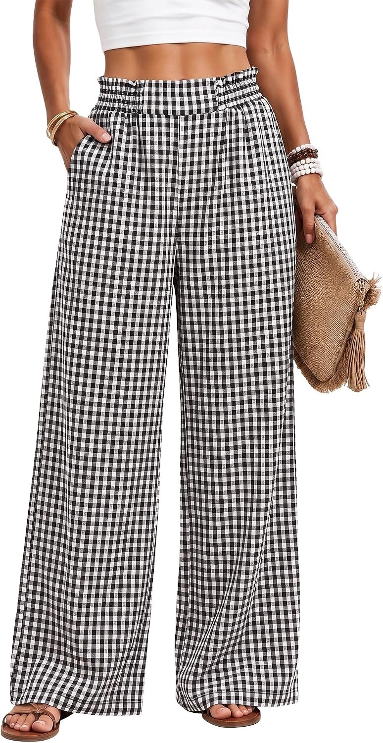 IWoo Linnen broek voor dames, zomer, stoffen broek, losse zomerbroek, wijde pijpen