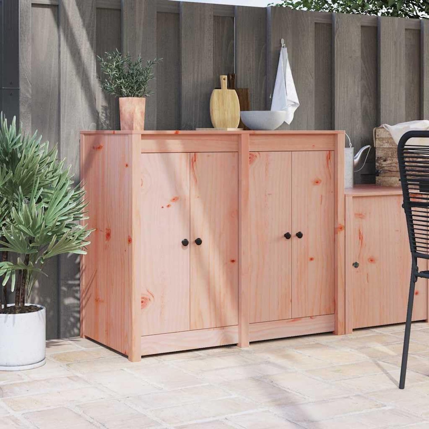 Houten keukendeur, 2 stuks, bruin, 50 x 9 x 82 cm, van grenenhout met zwarte knopen, modern glad oppervlak, eenvoudige montage