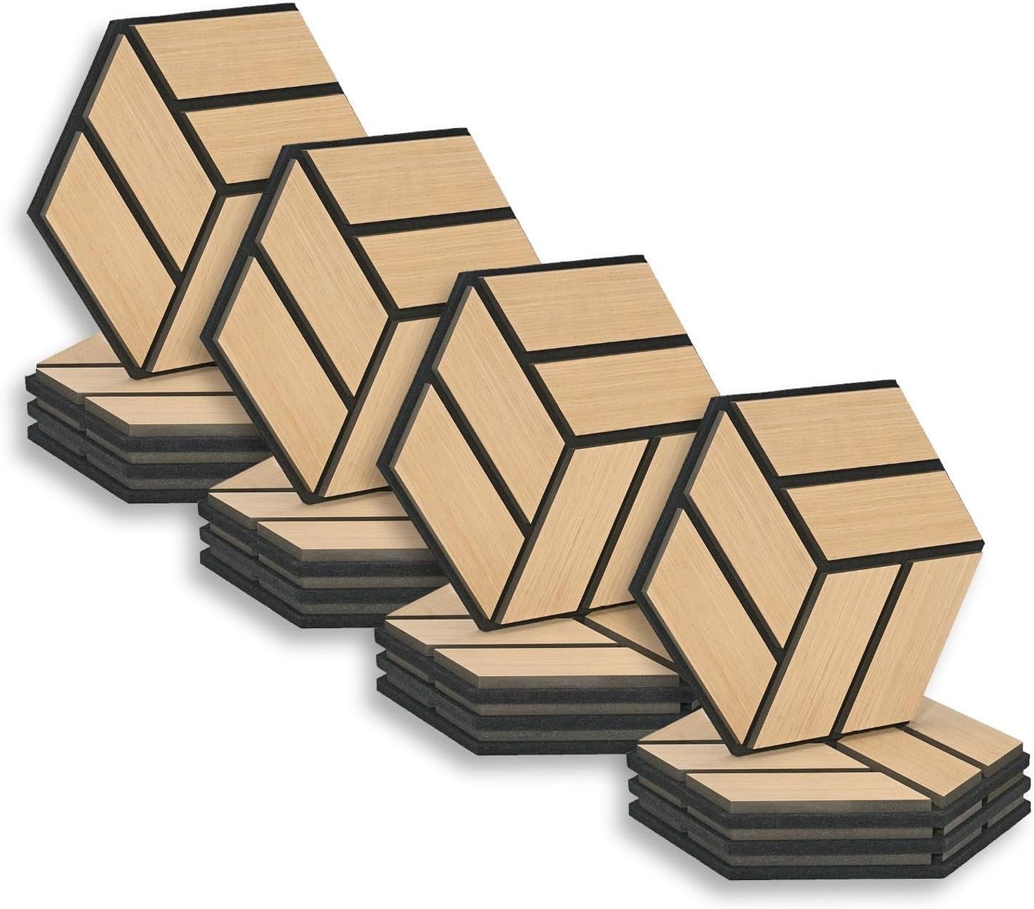 Zeshoekige akoestische platen, 16 stuks, 30 x 26 x 2 cm, natuur, geluidsisolatie, wandpanelen, akoestische behandeling, wanddecoratie