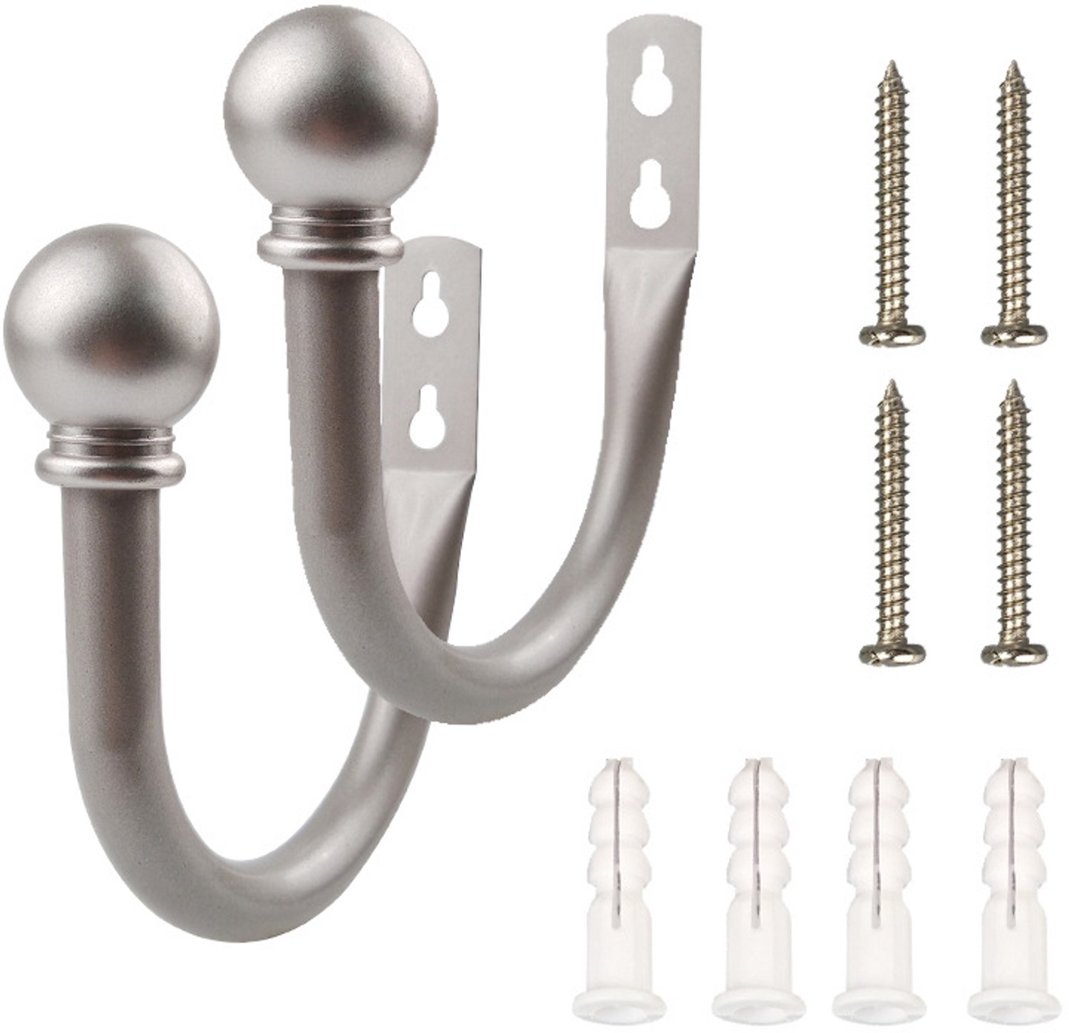 Gordijnhaken (set van 2) – Wandhaken voor gordijnophouders – U-vormige gordijnhouders – Speciale haken voor gordijnen/gordijnophouders – Zilver