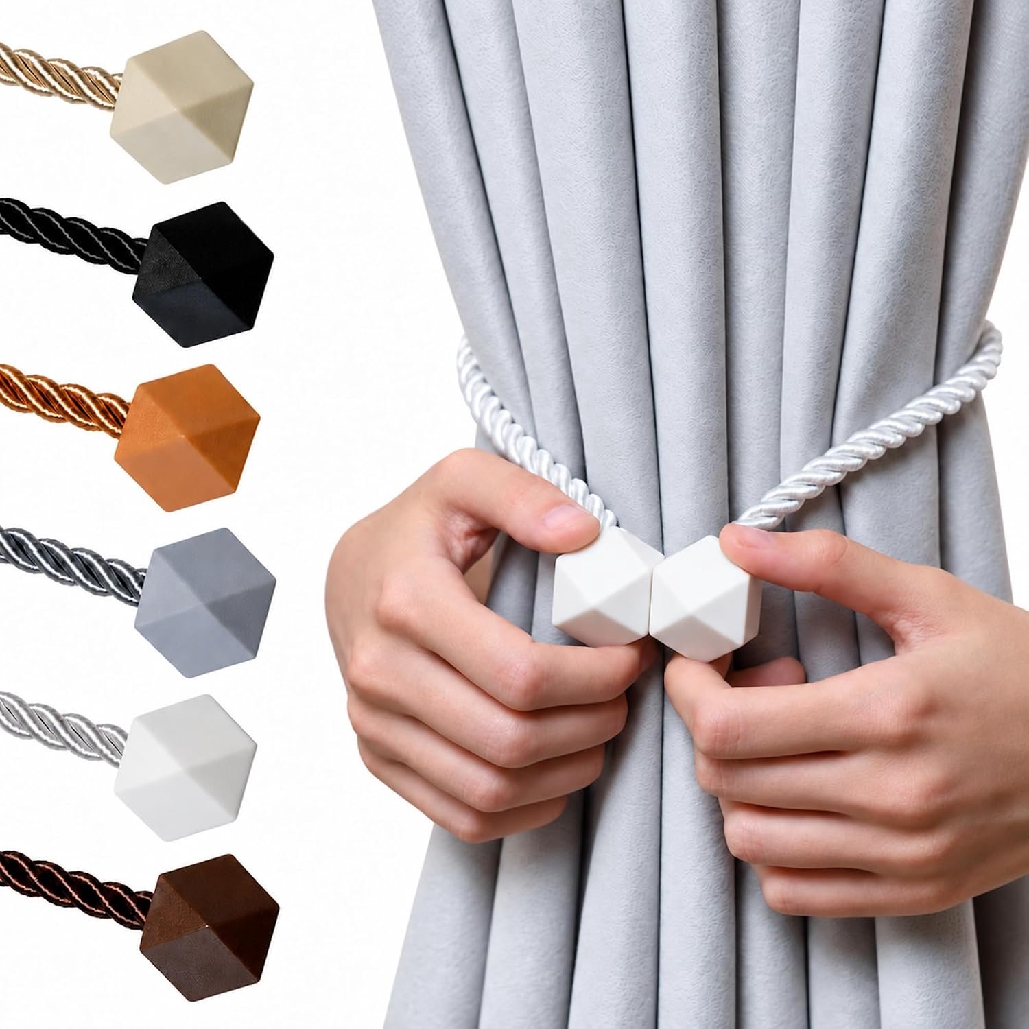 Magnetische gordijnhouders (set van 2) — Kubusvormige magneetsluiting — Magnetische gordijnclip — Minimalistische gordijnhouder – Wit
