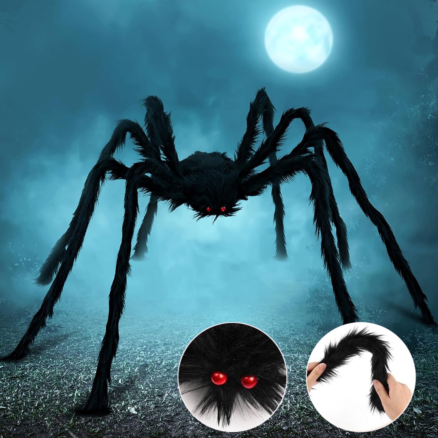 2m Halloween-Spinnendecoraties Voor Buiten - Enorme Harige Nep-Spinnen - Met Rode Ogen Verstelbare Poten - Voor Tuin En Feest