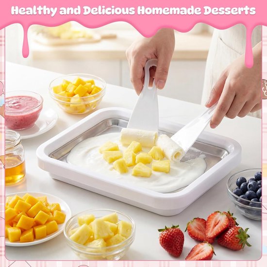 Rolled Ice Cream Maker - 17.5×22.5cm - Zelf IJs Maken - Incl. 2 Spatels - Zonder Stroom - Koelt tot -18°C - IJsmaker - IJsmachine - IJsrolplaat - Mini Rolling Ijs Grill - Ijsmachine - Maak Gemakkelijk Ijs - Ijsrolplaat - Ijsmaker Ijsmachine — afbeelding 4